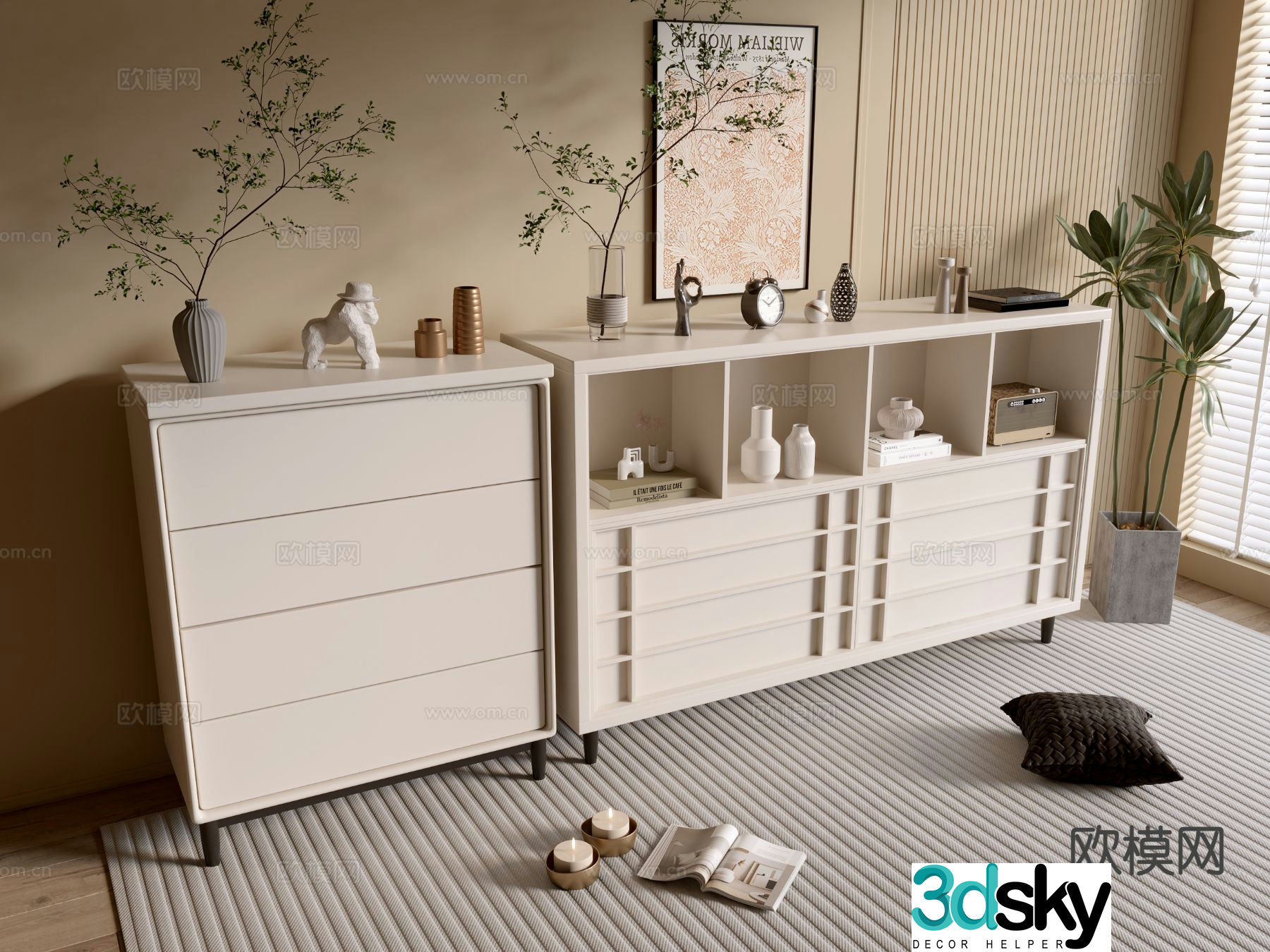 Cream style entrance cabinet 3d model