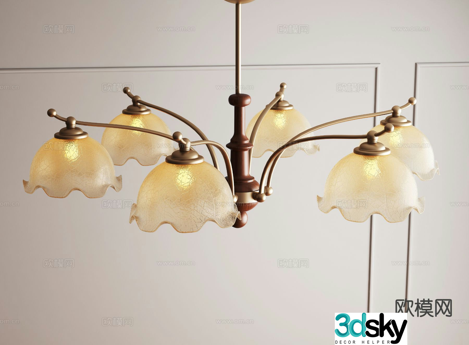 American retro chandelier multi-head chandelier 3D model
