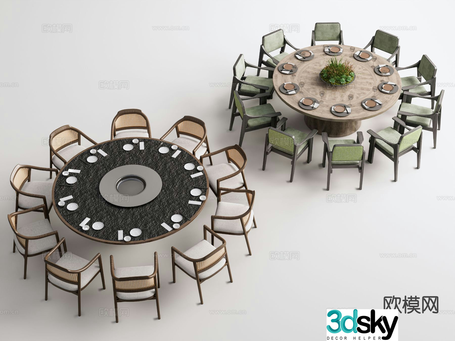 New Chinese style dining table and chairs hotel round table 3d model