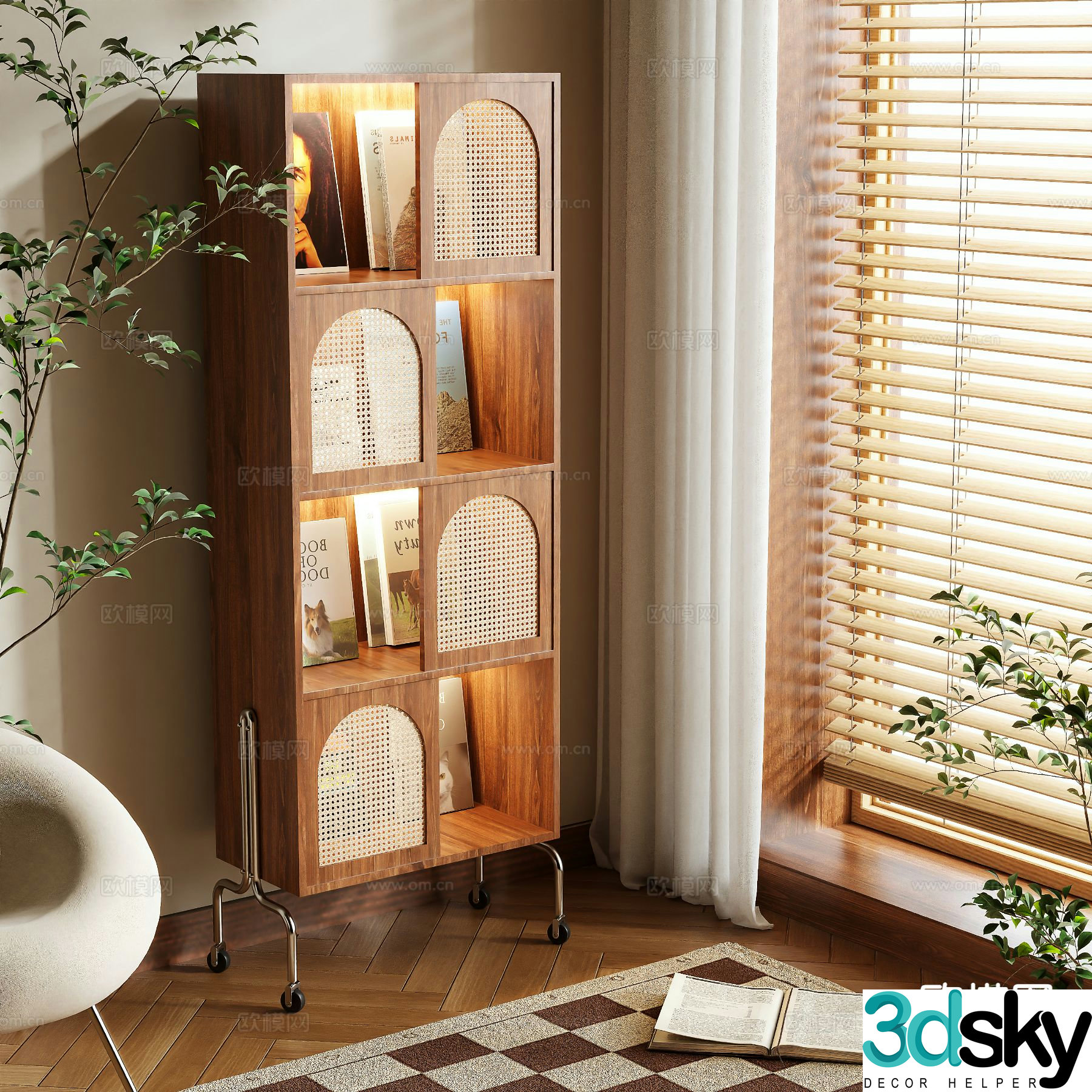 Medieval style bookcase storage cabinet 3d model