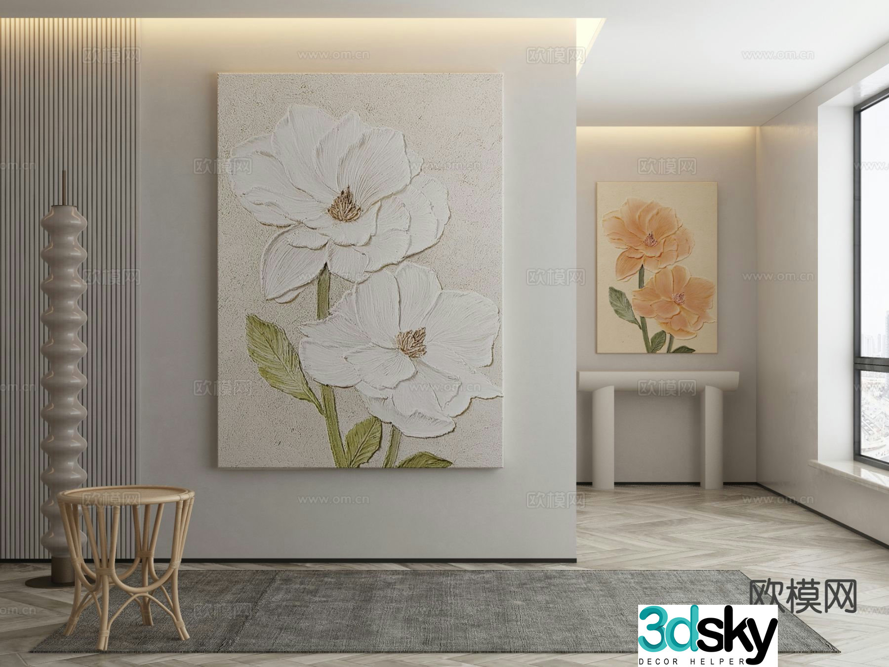Modern flower painting decorative painting 3d model