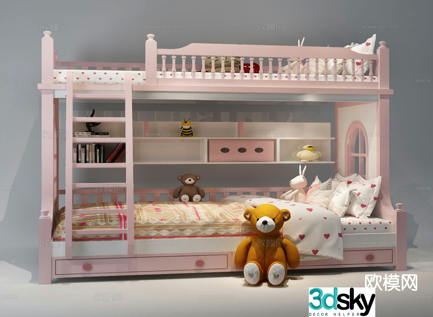 Jane European bunk bed children’s bed 3D model