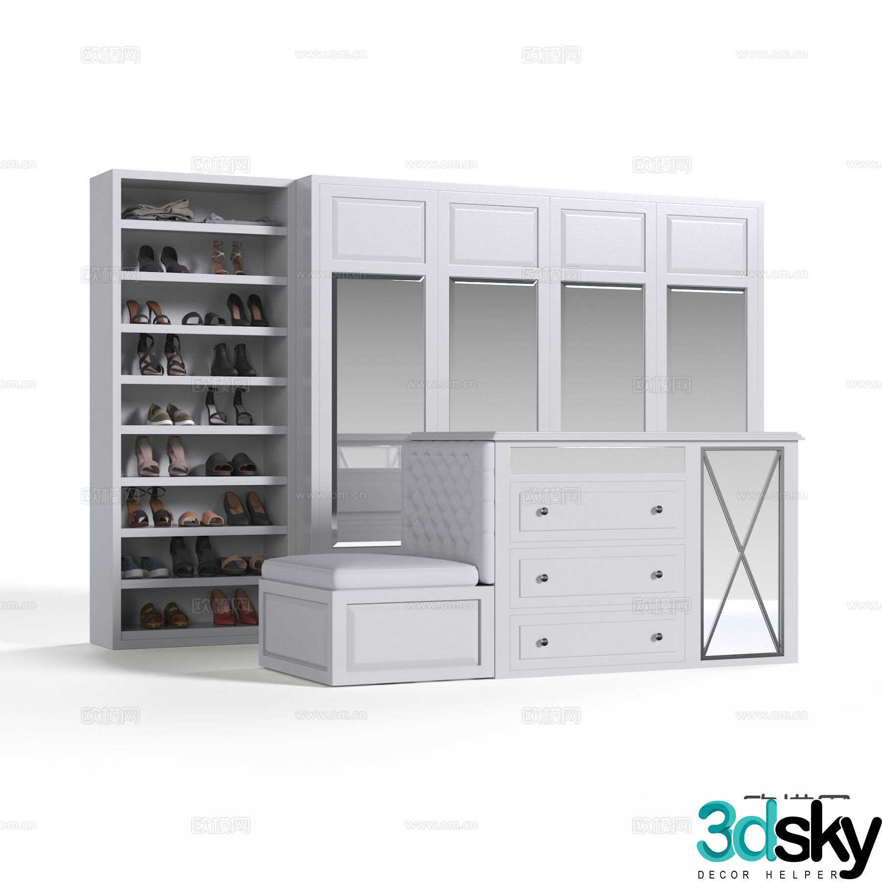 Shoe cabinet island cabinet shoe changing stool wardrobe 3D model