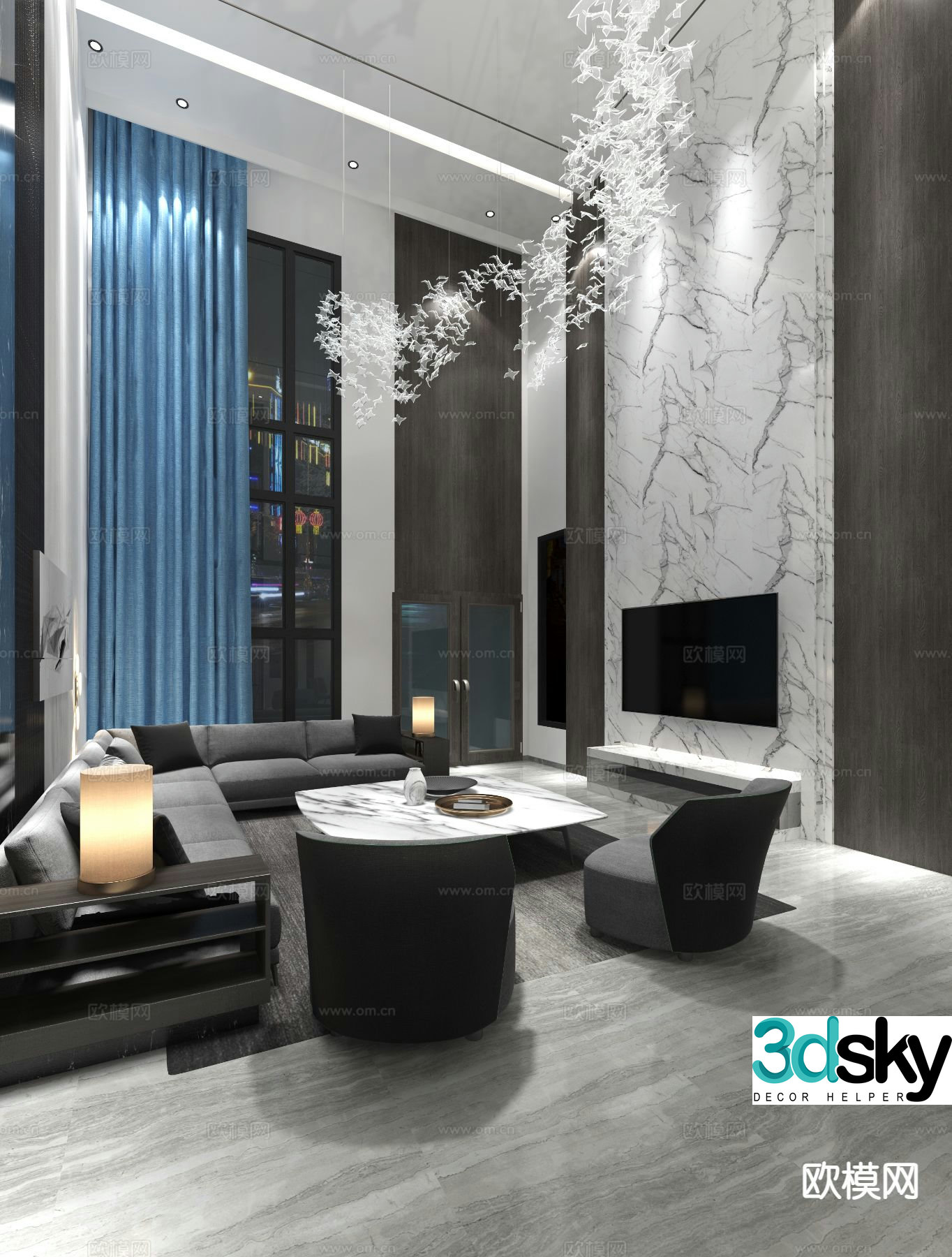 Modern villa living room 3d model