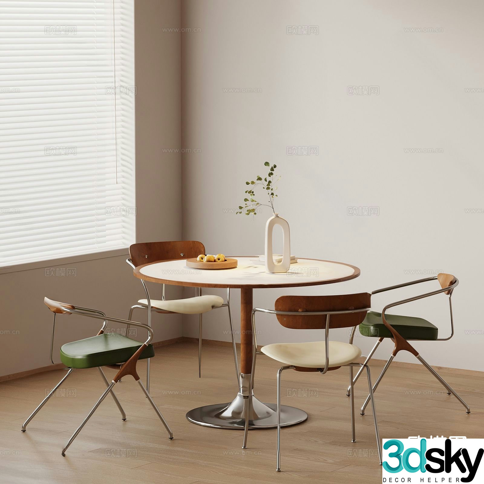 French dining table and chairs round dining table 3d model