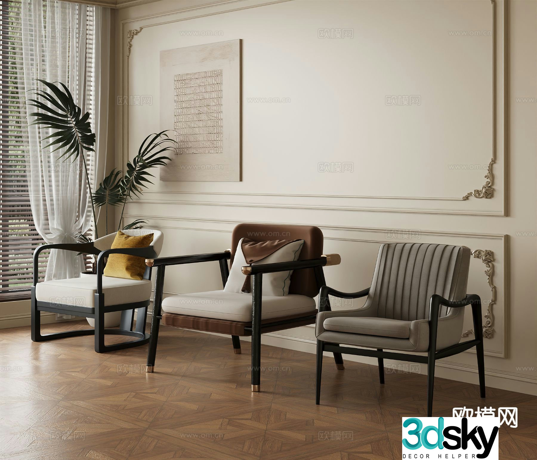 New Chinese style chair leisure chair cloth chair 3d model