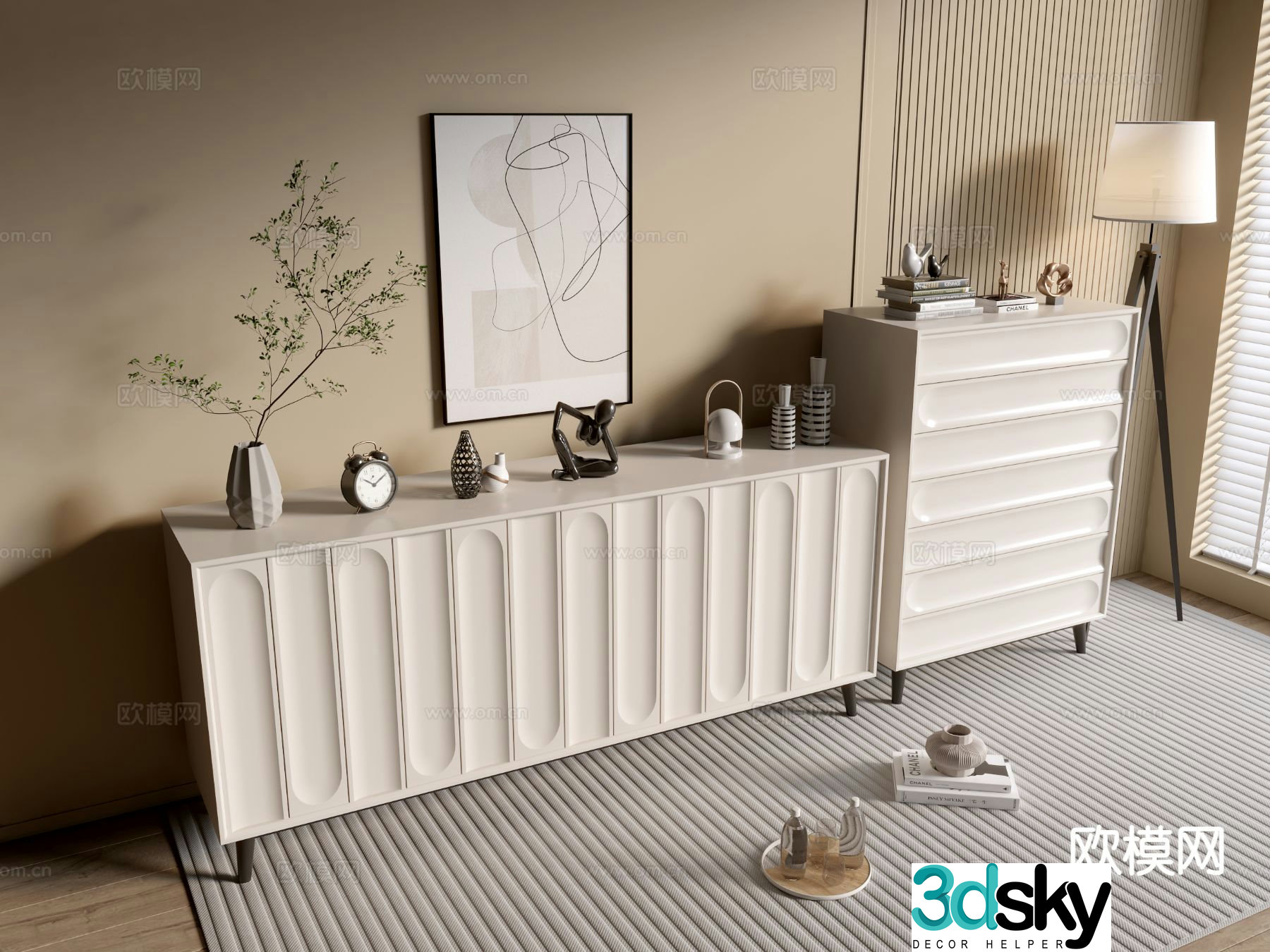 Cream style entrance cabinet 3d model