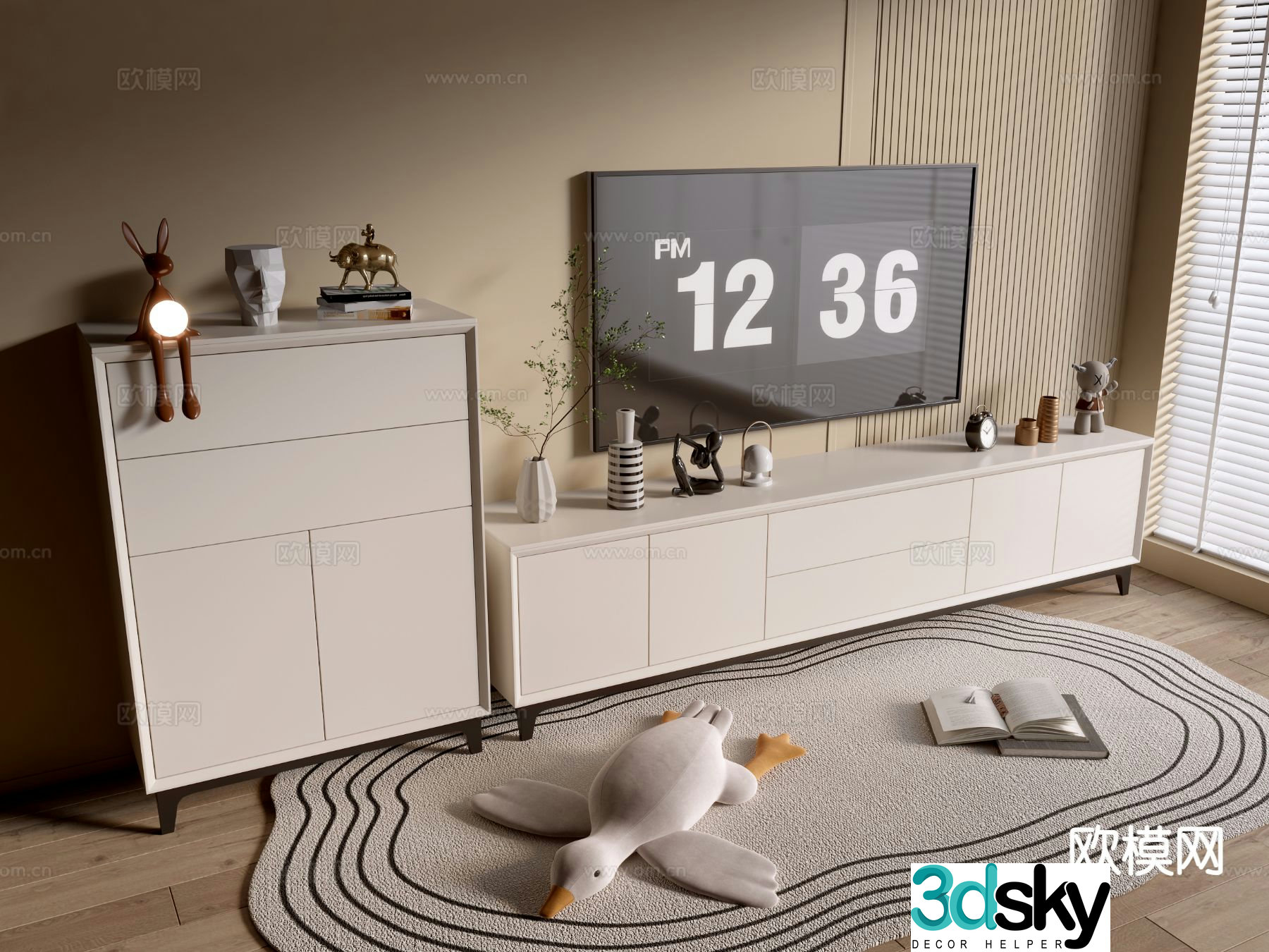 Cream style TV cabinet base cabinet side cabinet 3D model