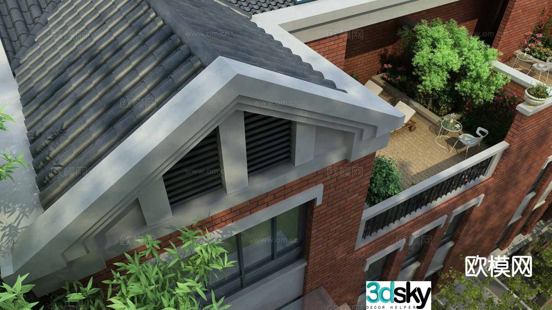 Modern roof terrace landscape 3d model