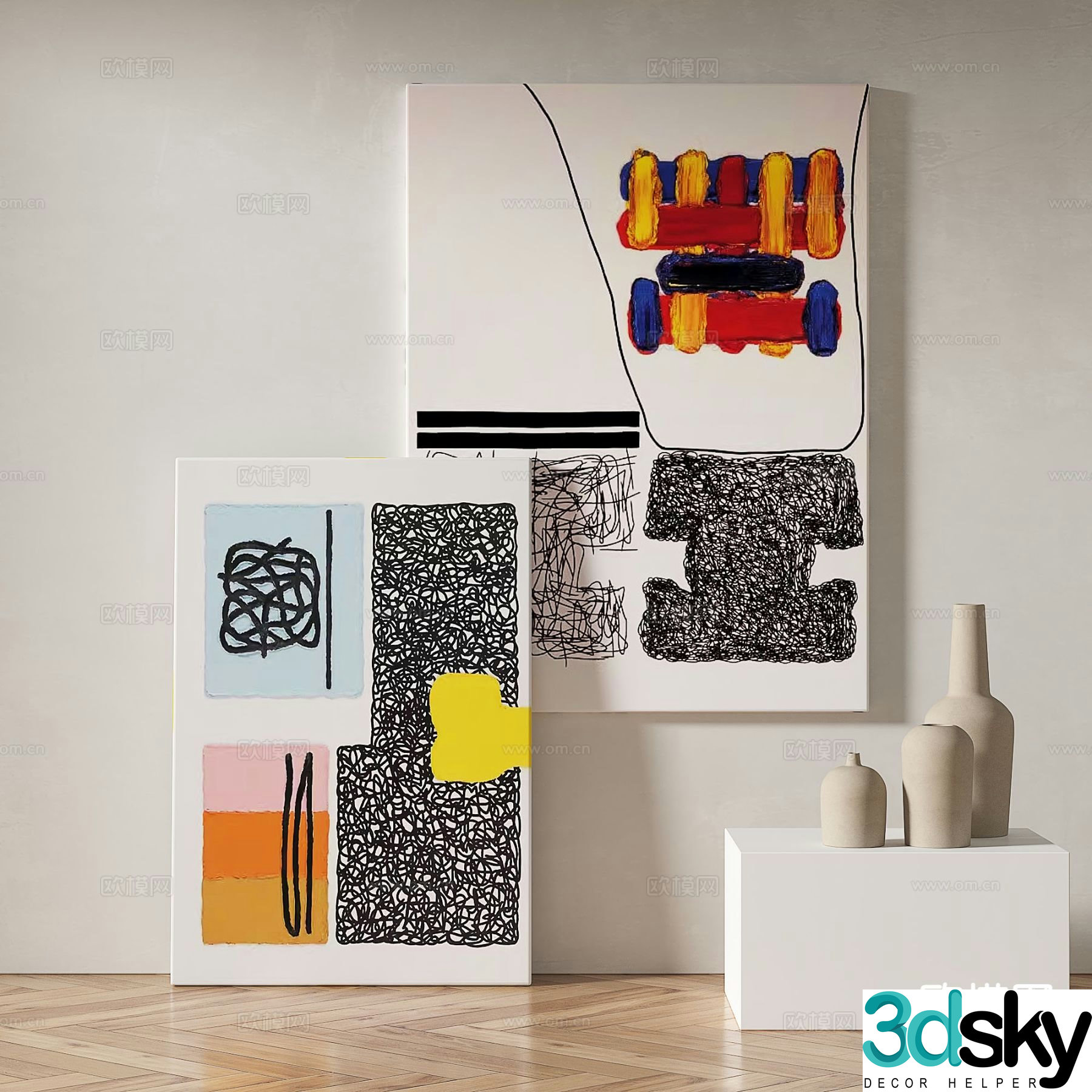 Modern abstract painting decorative painting 3d model