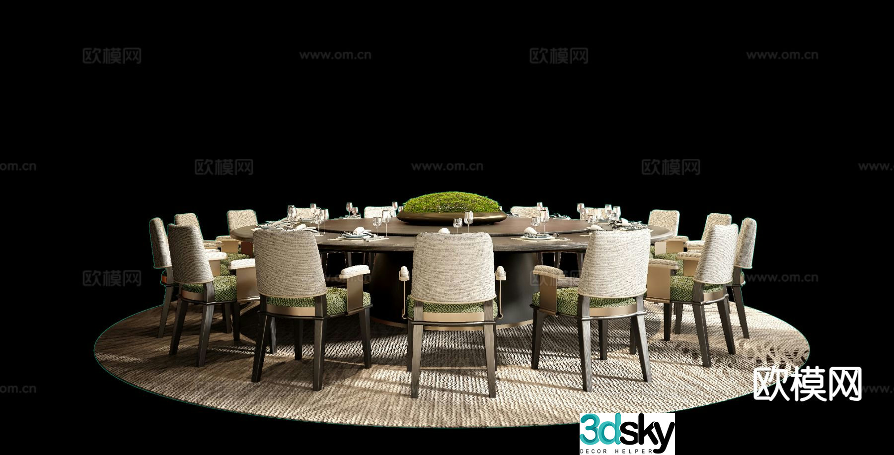 Modern dining table and chairs round table 3d model