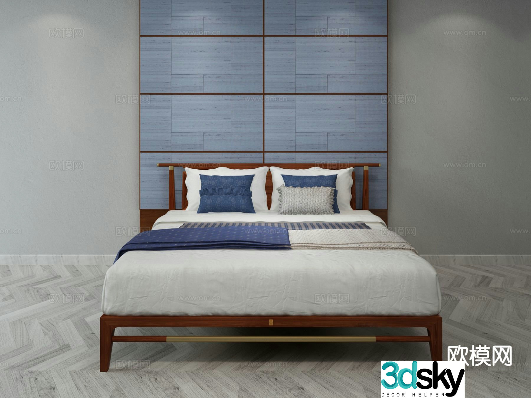 New Chinese style double bed 3d model