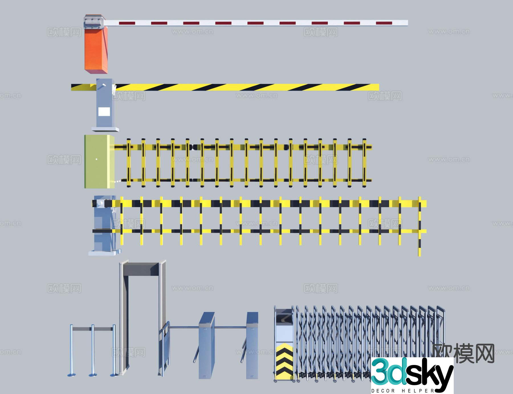 3D model of modern roadway gate, gate and barrier