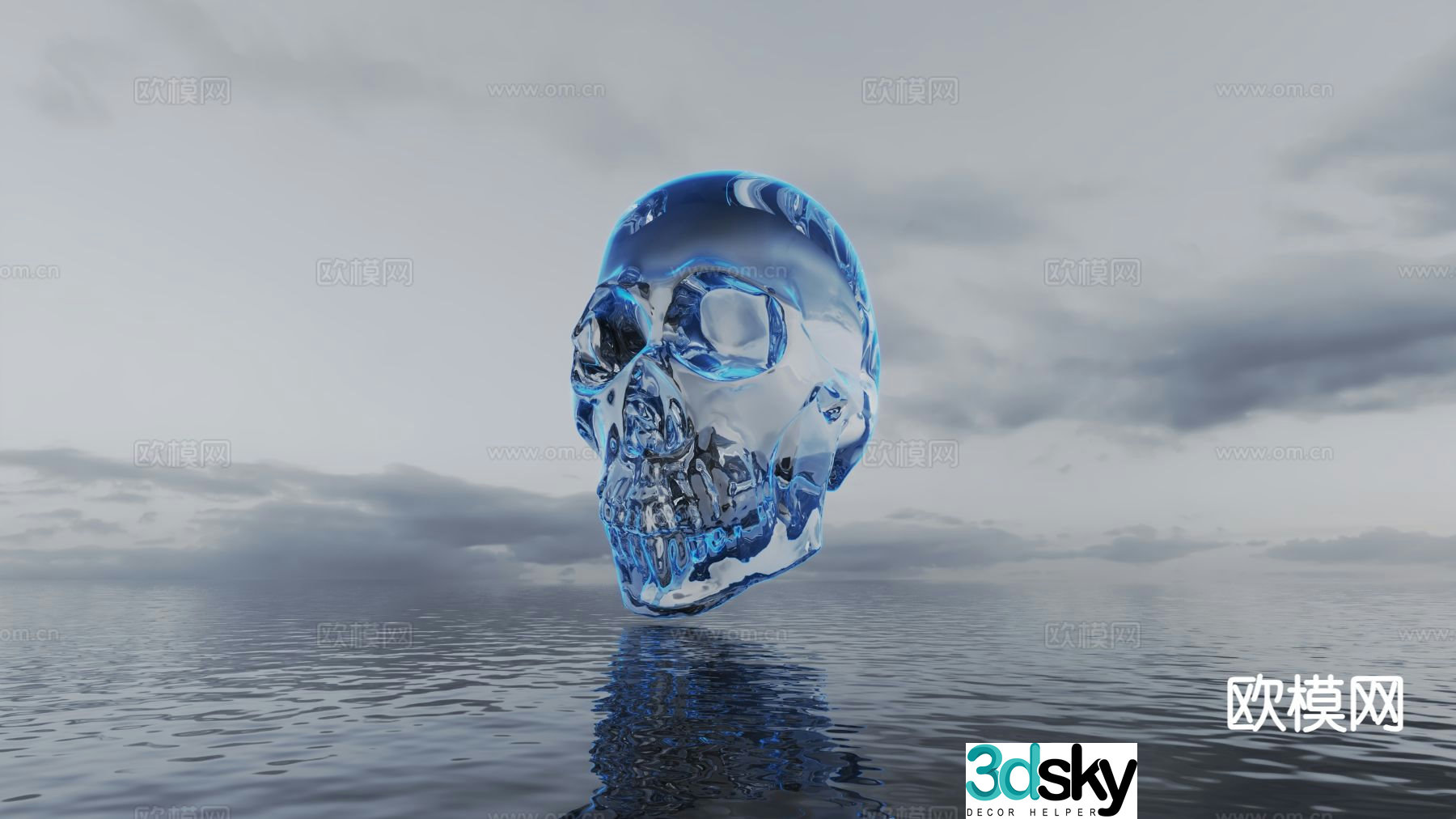 crystal skull transparent art installation sculpture 3d model