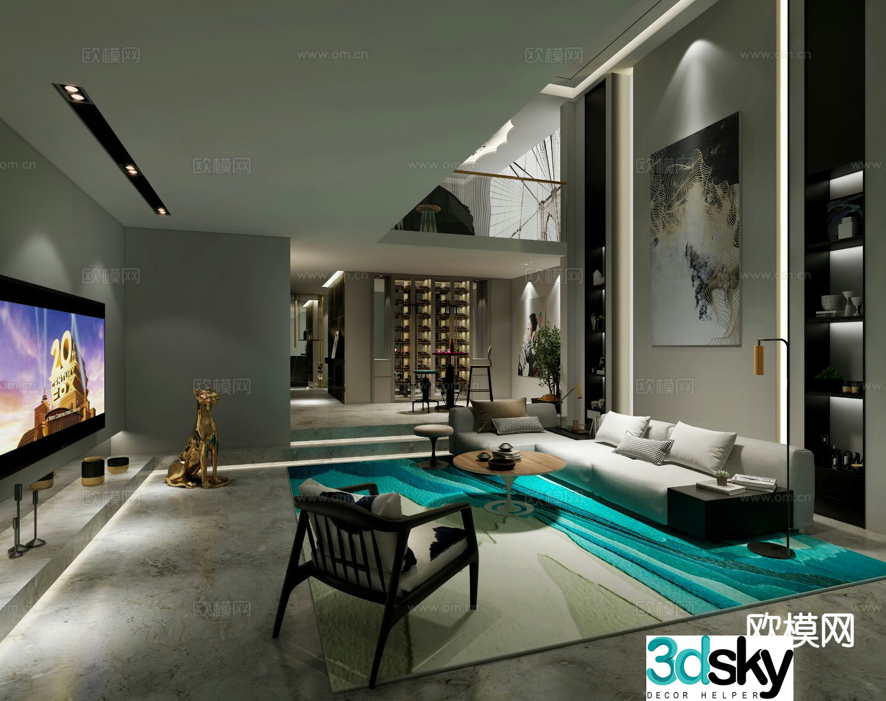 Modern villa basement living room 3D model