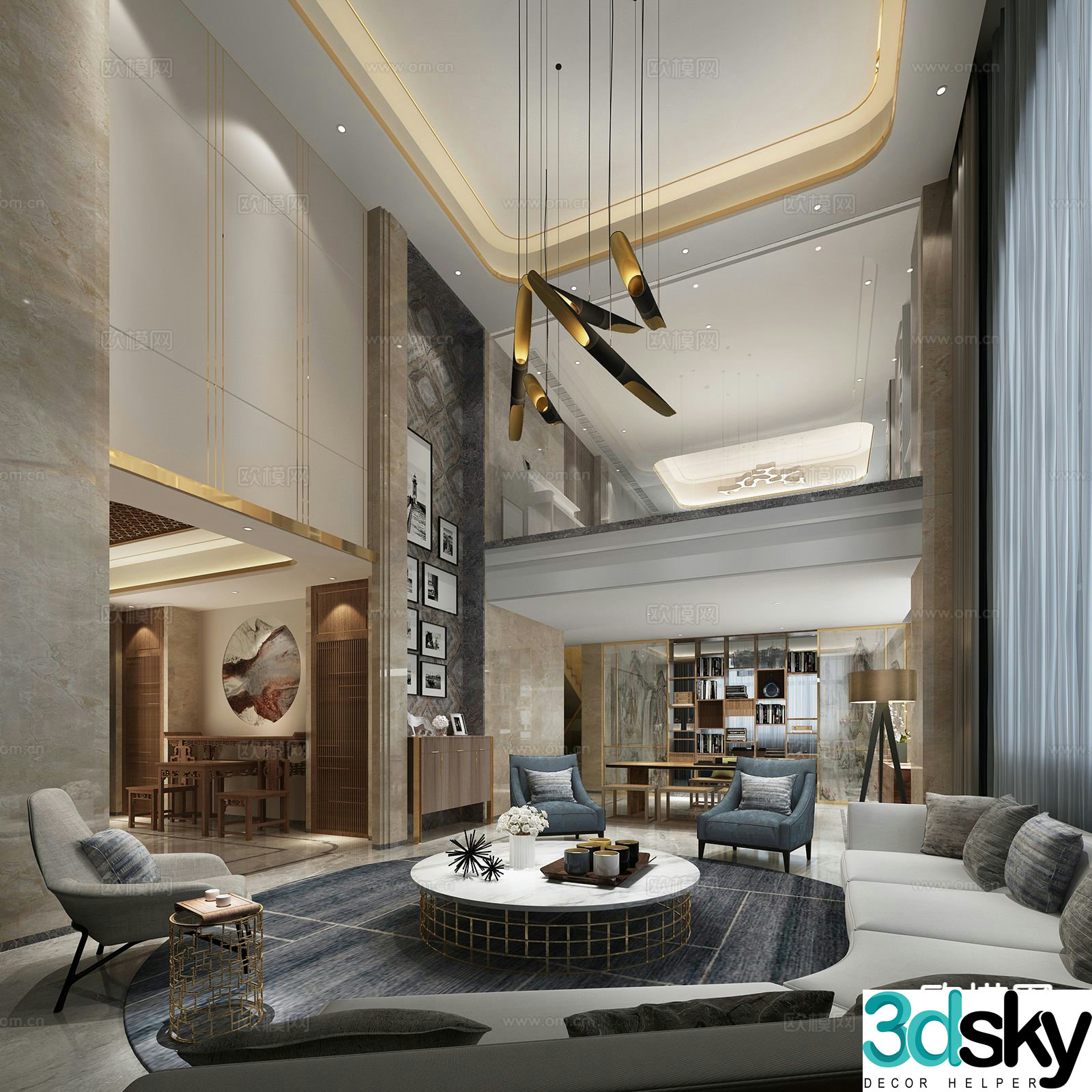 Modern villa living room 3d model