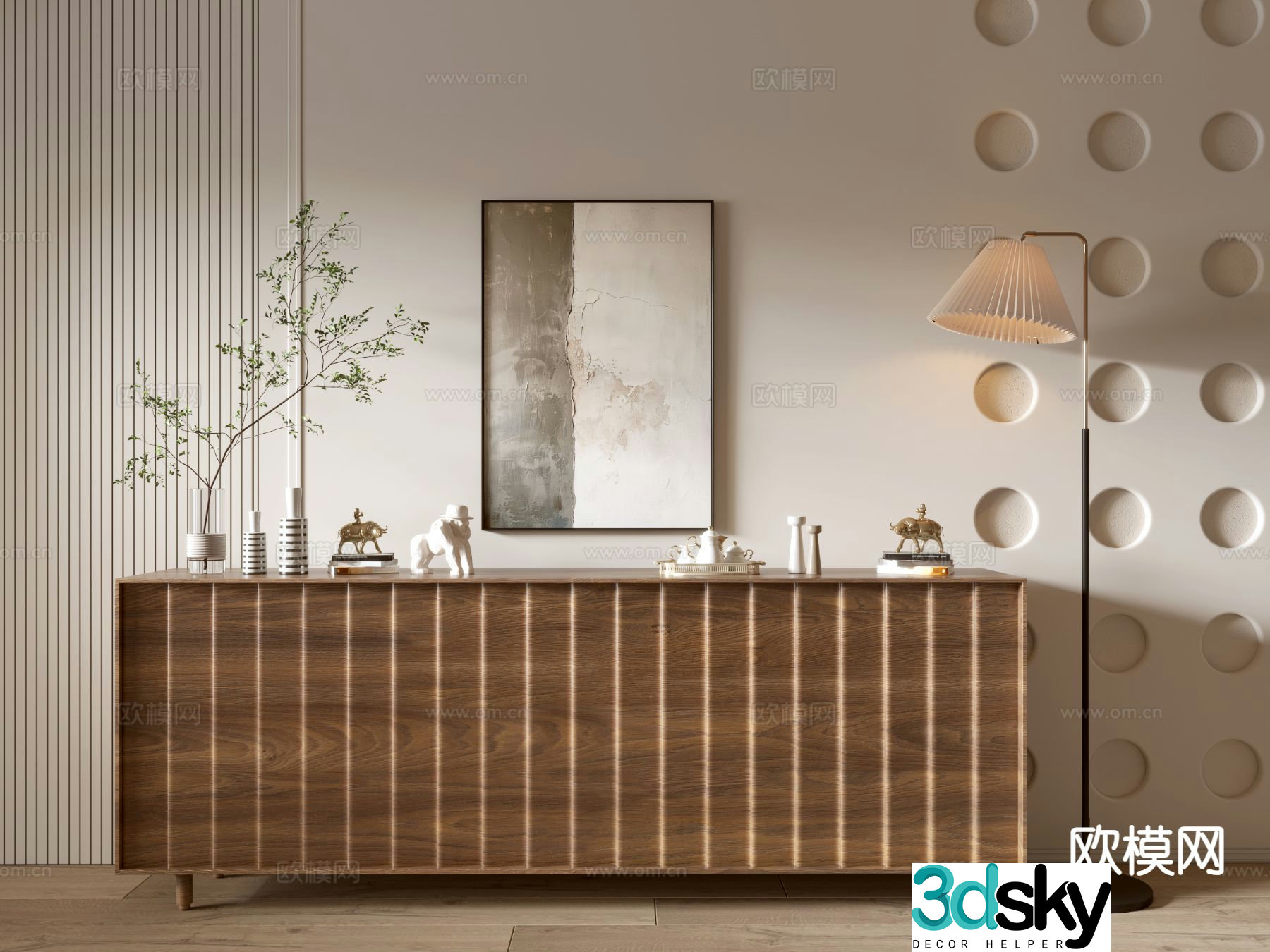 Log style low cabinet side cabinet entrance cabinet 3D model