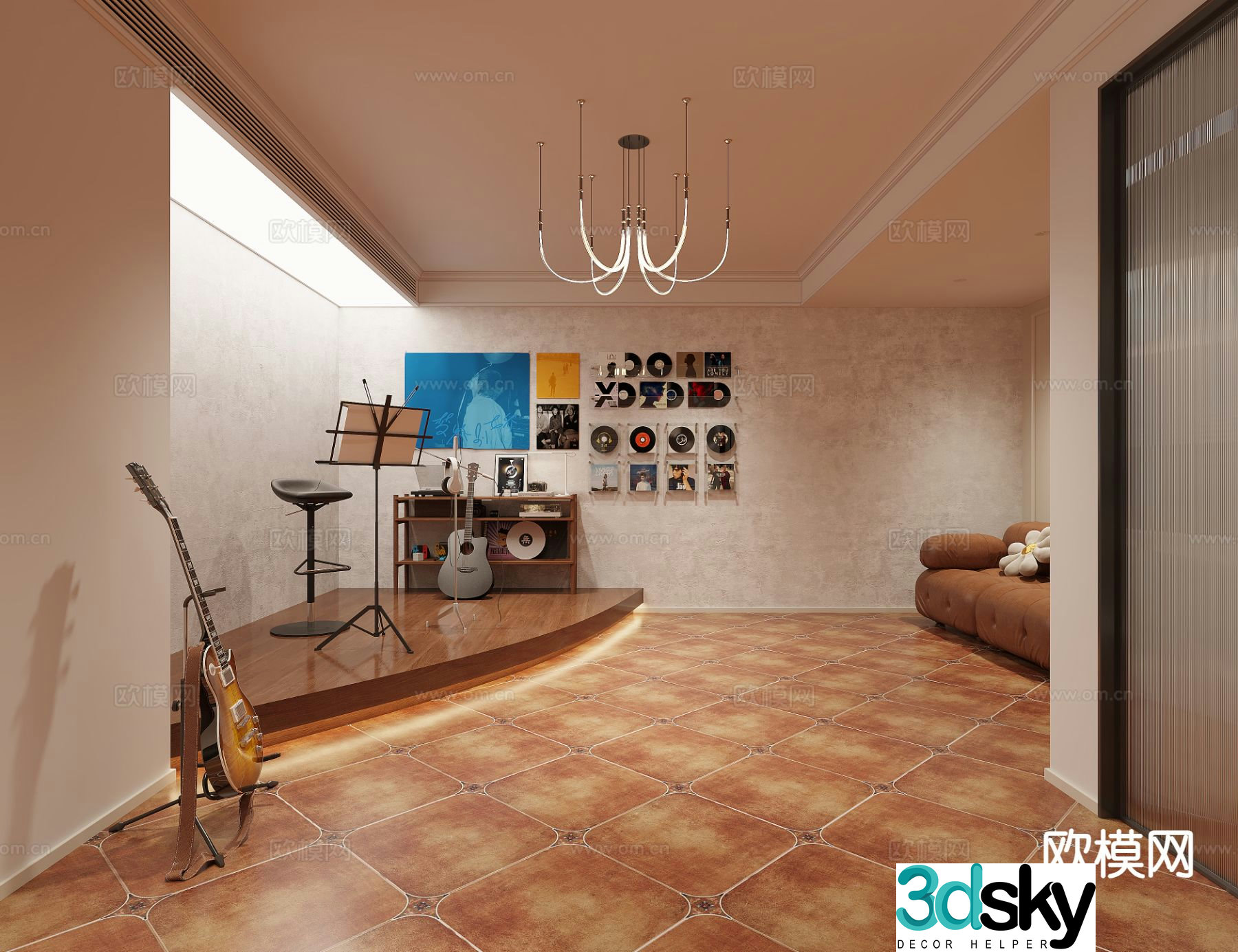 American retro basement music room 3d model