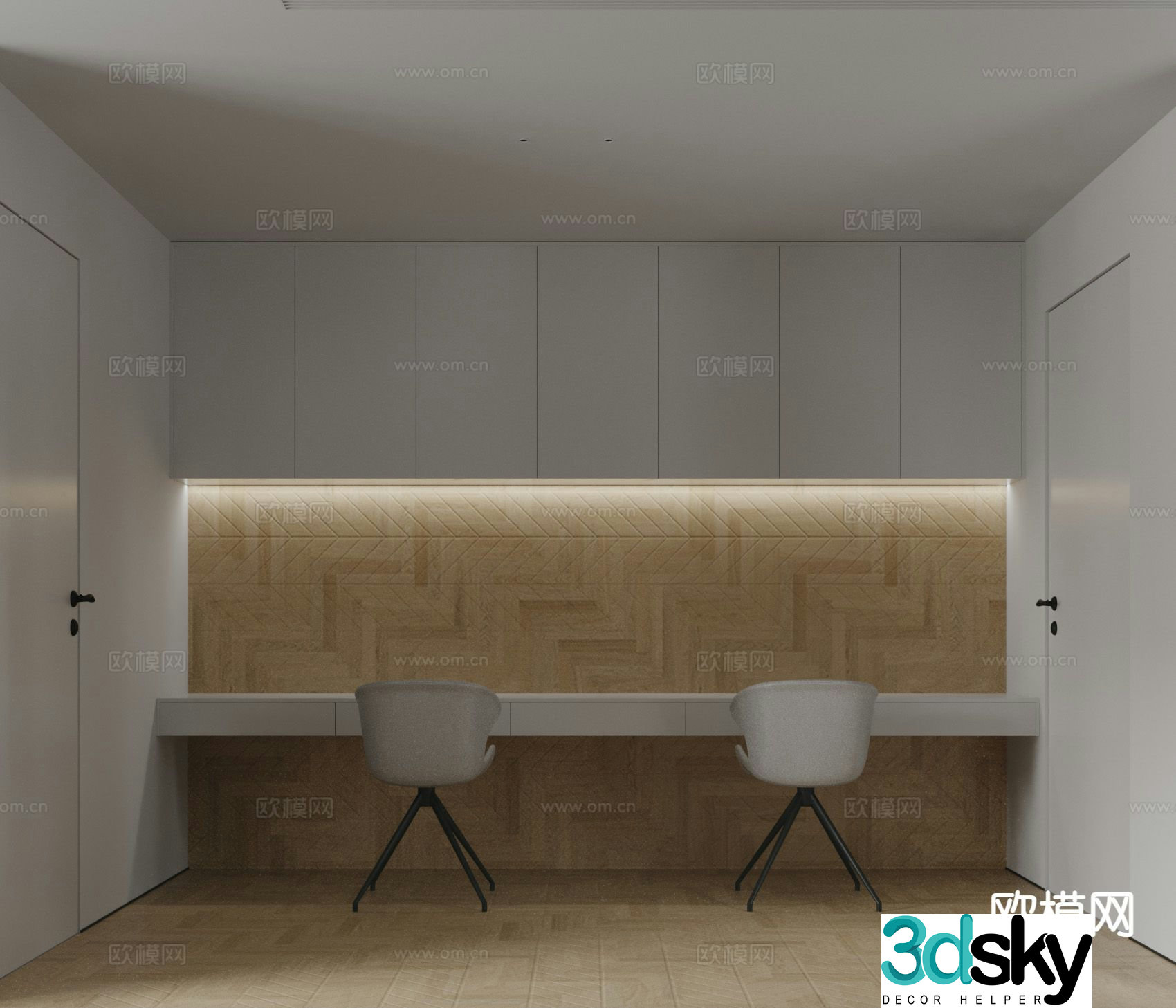 Modern double study room 3d model