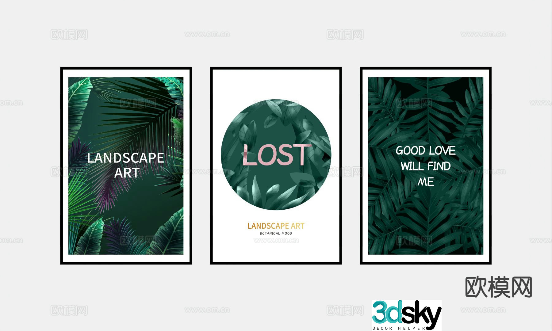 Nordic green plant painting combination painting decorative painting 3d model