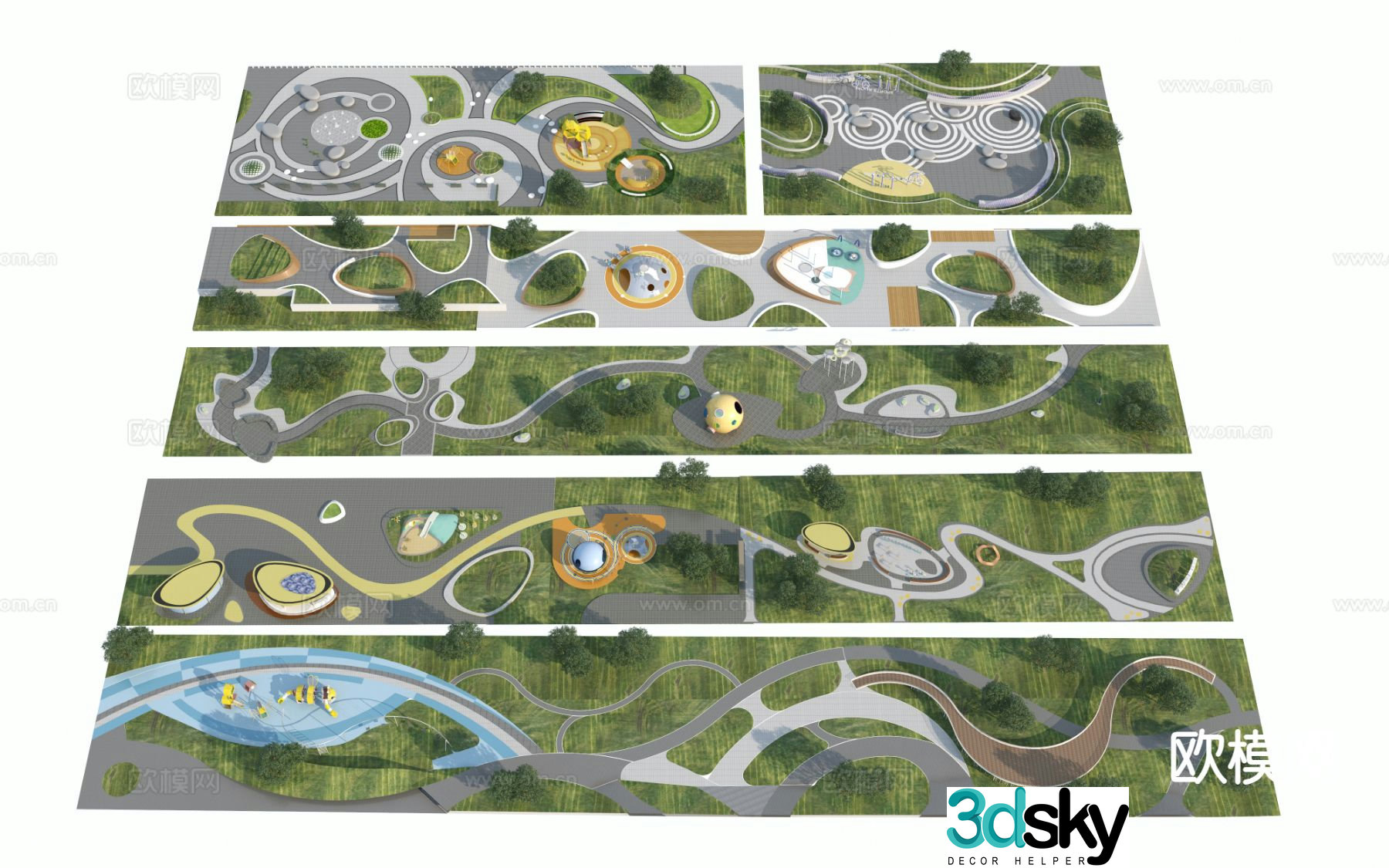 Modern linear pocket park 3d model