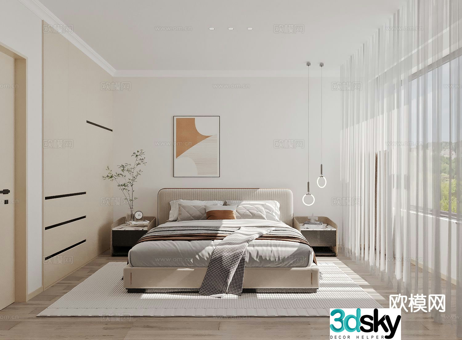 Modern minimalist bedroom master bedroom 3d model