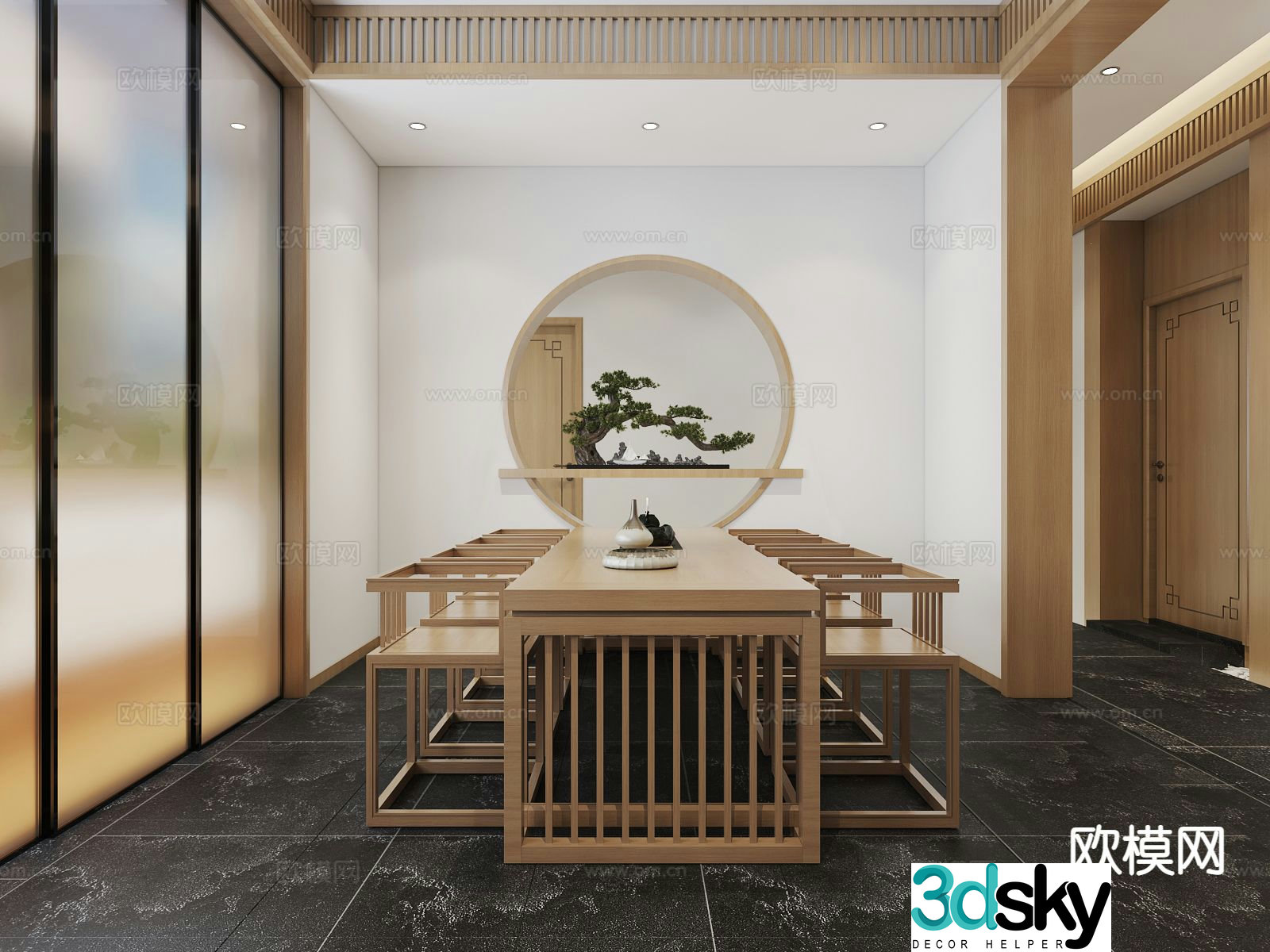 New Chinese style dining table and chairs tea table and chairs 3d model