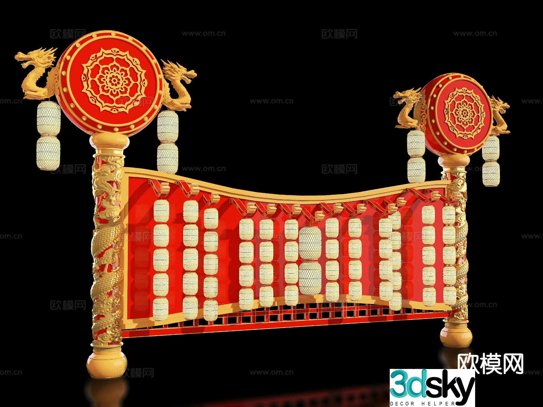 New Chinese style outdoor lantern installation beautiful 3D model