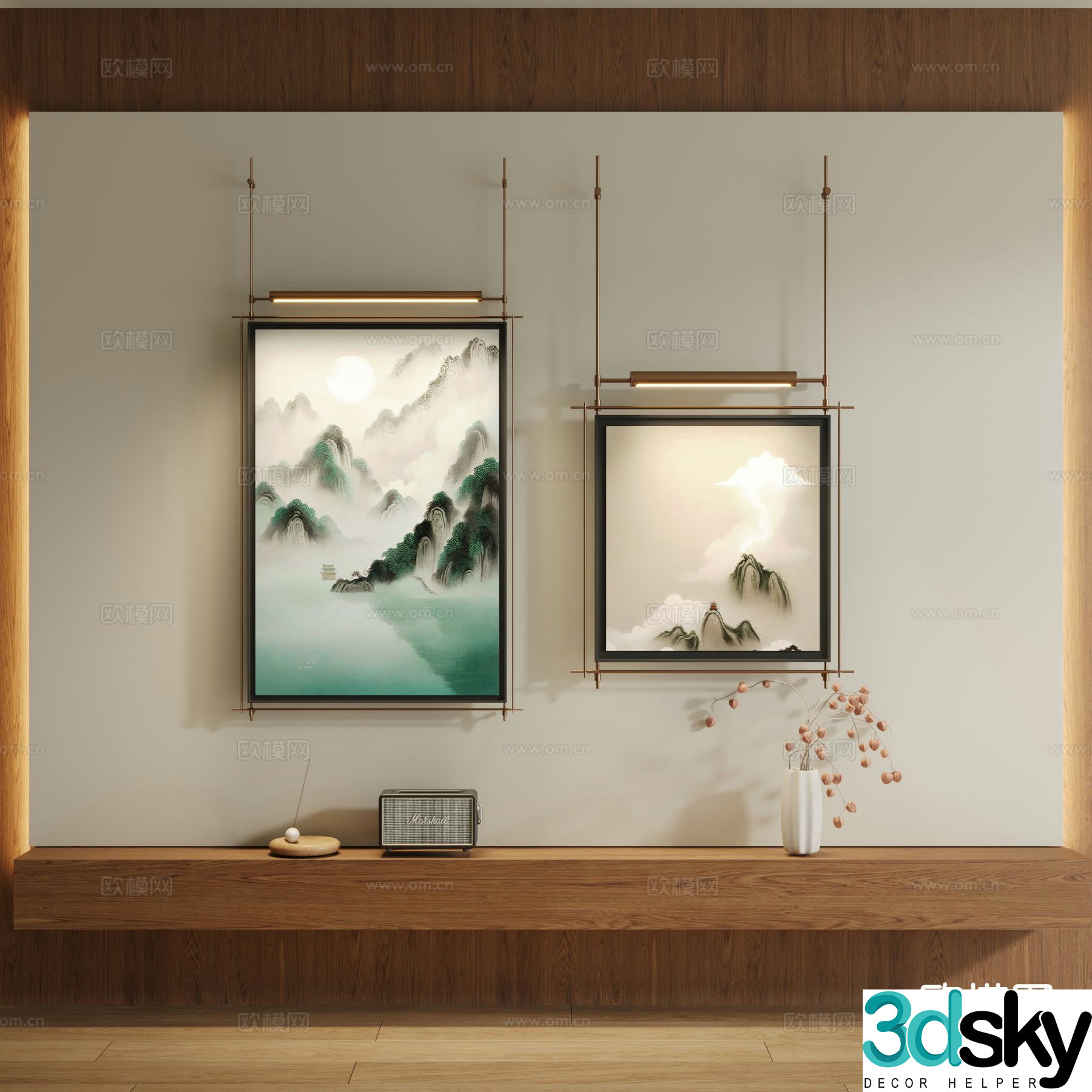 New Chinese style decorative painting landscape painting hanging painting 3D model