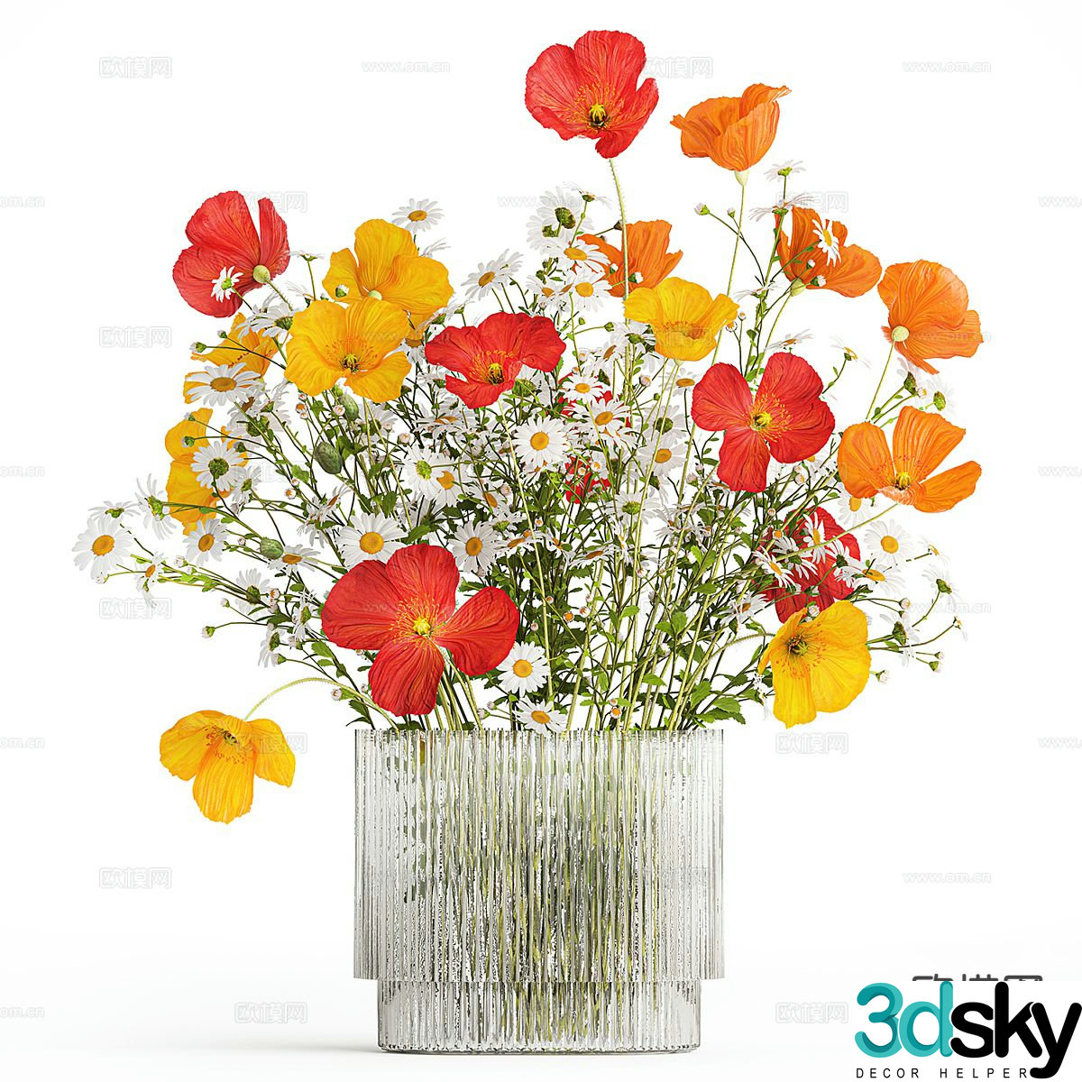 Vase Flowers Floral Flowers Daisy 3d Model