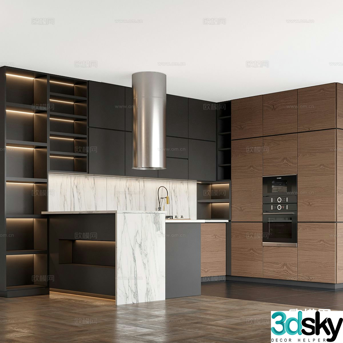 Italian island kitchen 3d model