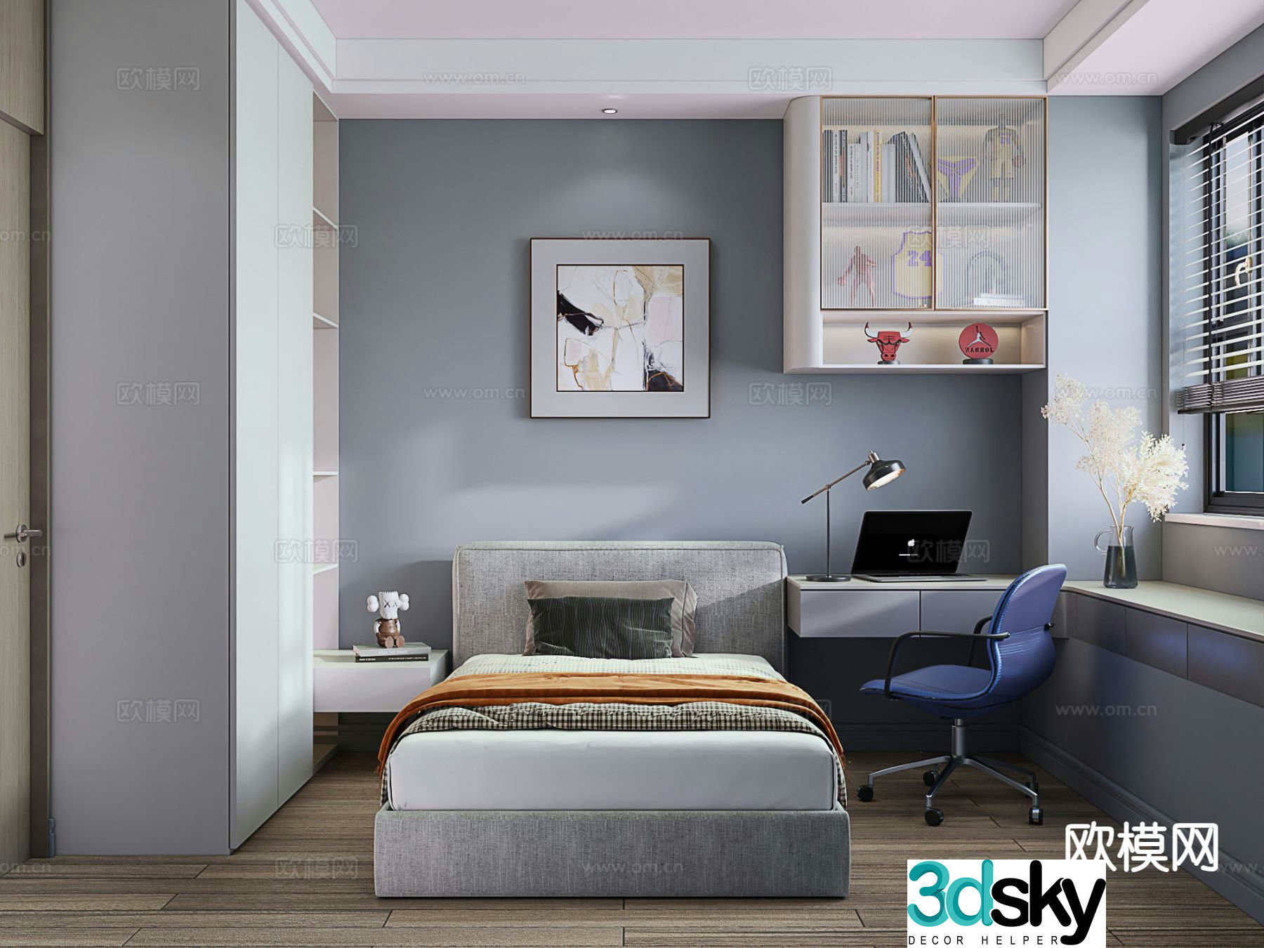 Modern second bedroom single room boy’s room 3d model