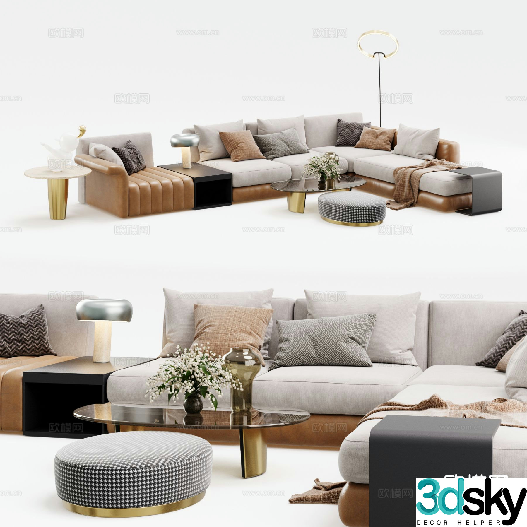Light luxury modular sofa corner sofa 3D model