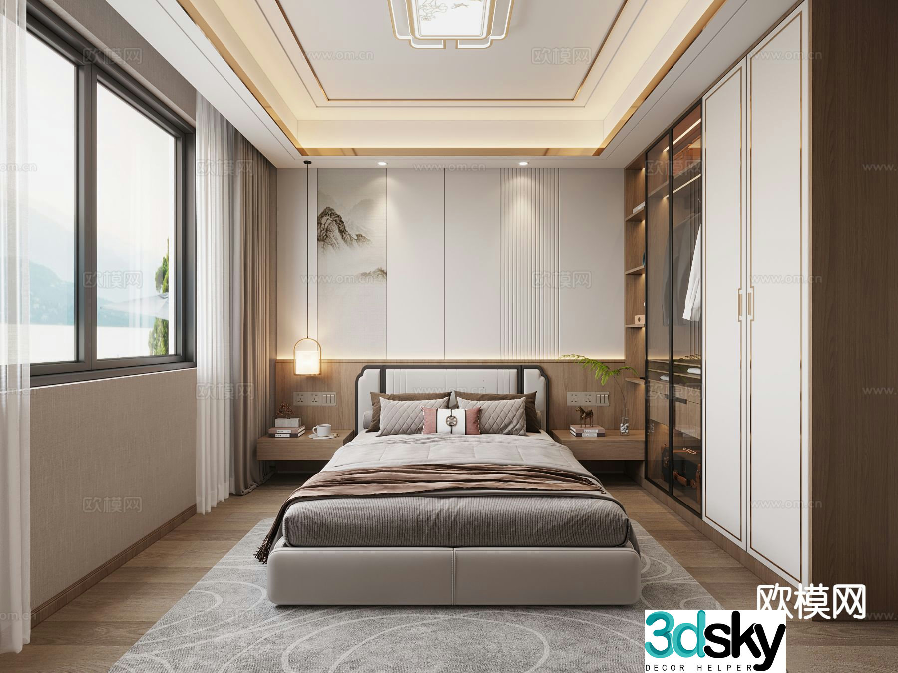 New Chinese style bedroom second bedroom elderly room 3D model