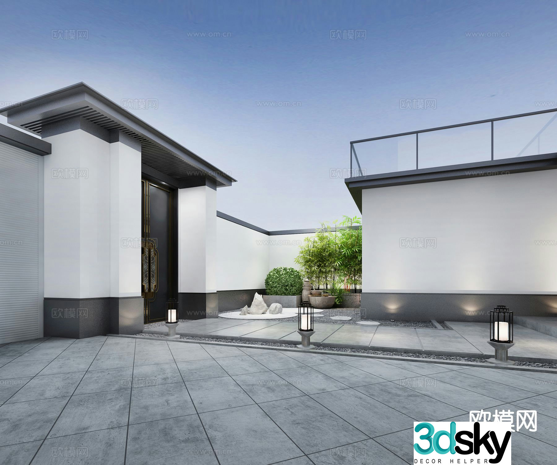 New Chinese style villa courtyard 3D model