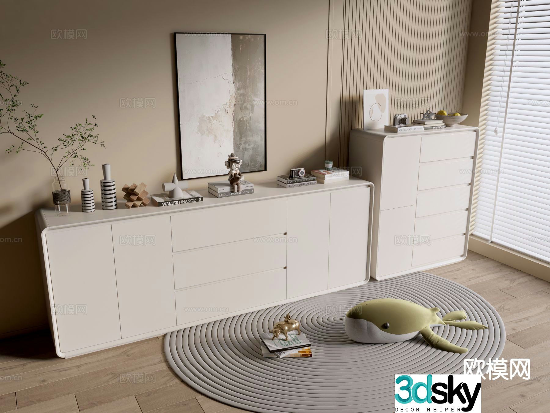 Cream style entrance cabinet side cabinet 3D model