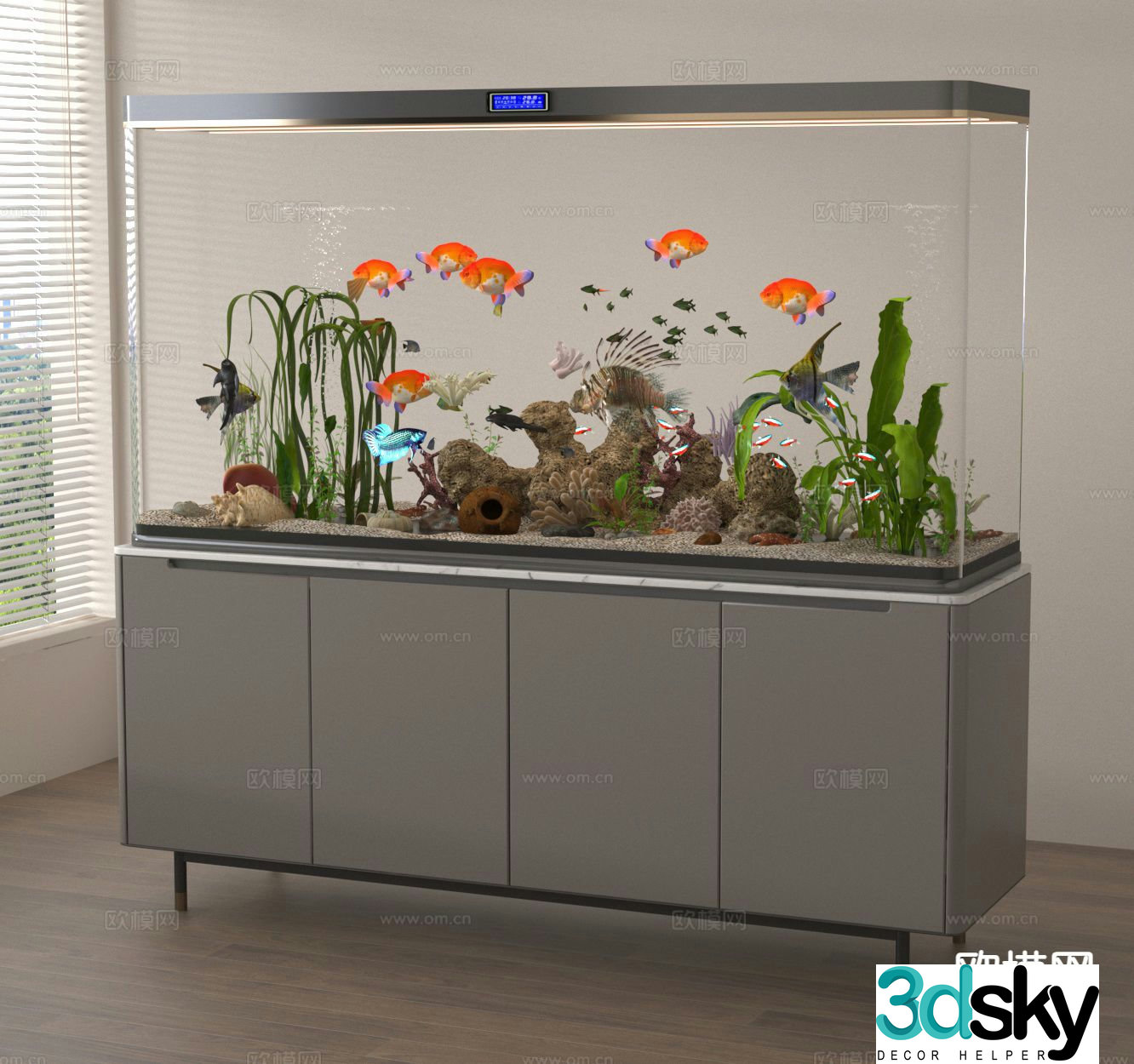 glass fish tank aquarium goldfish 3d model