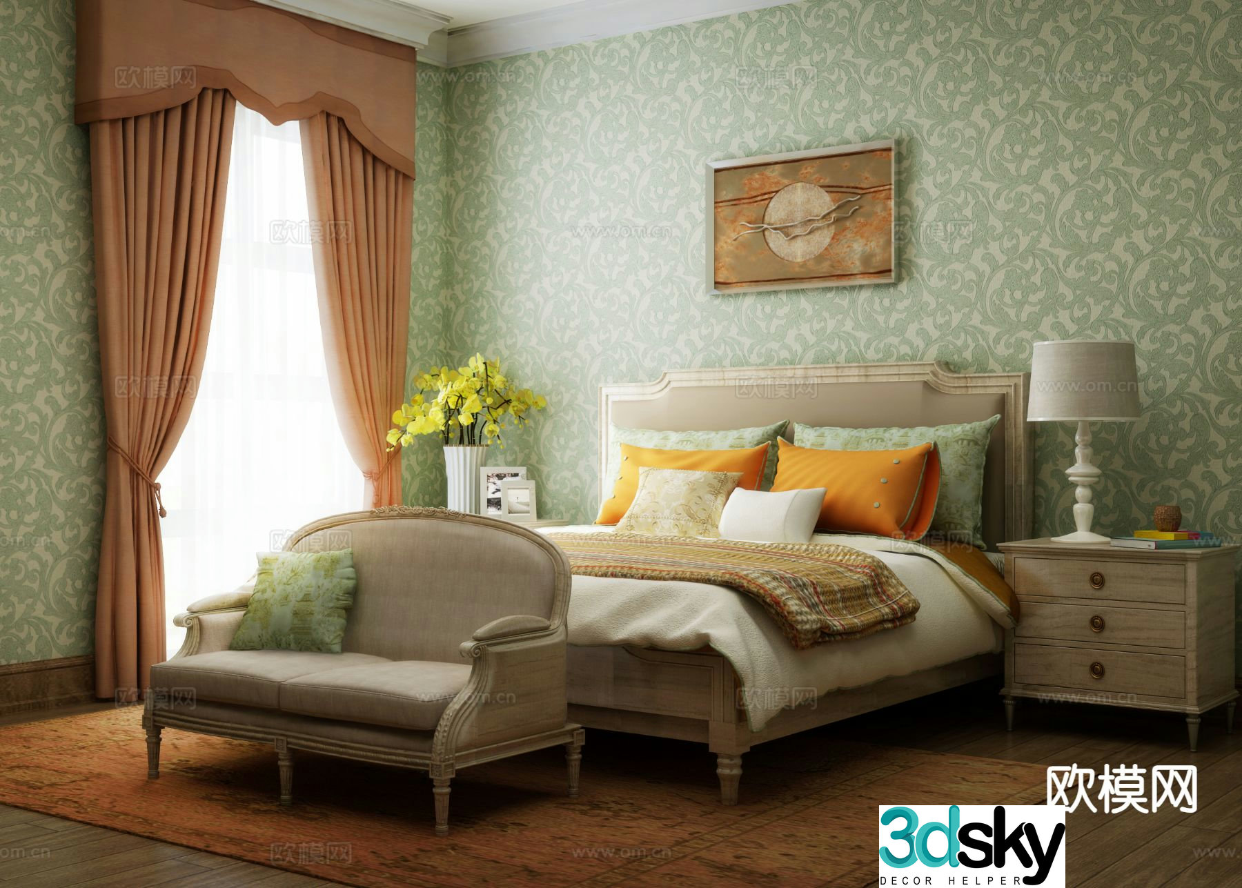 American double bed 3d model