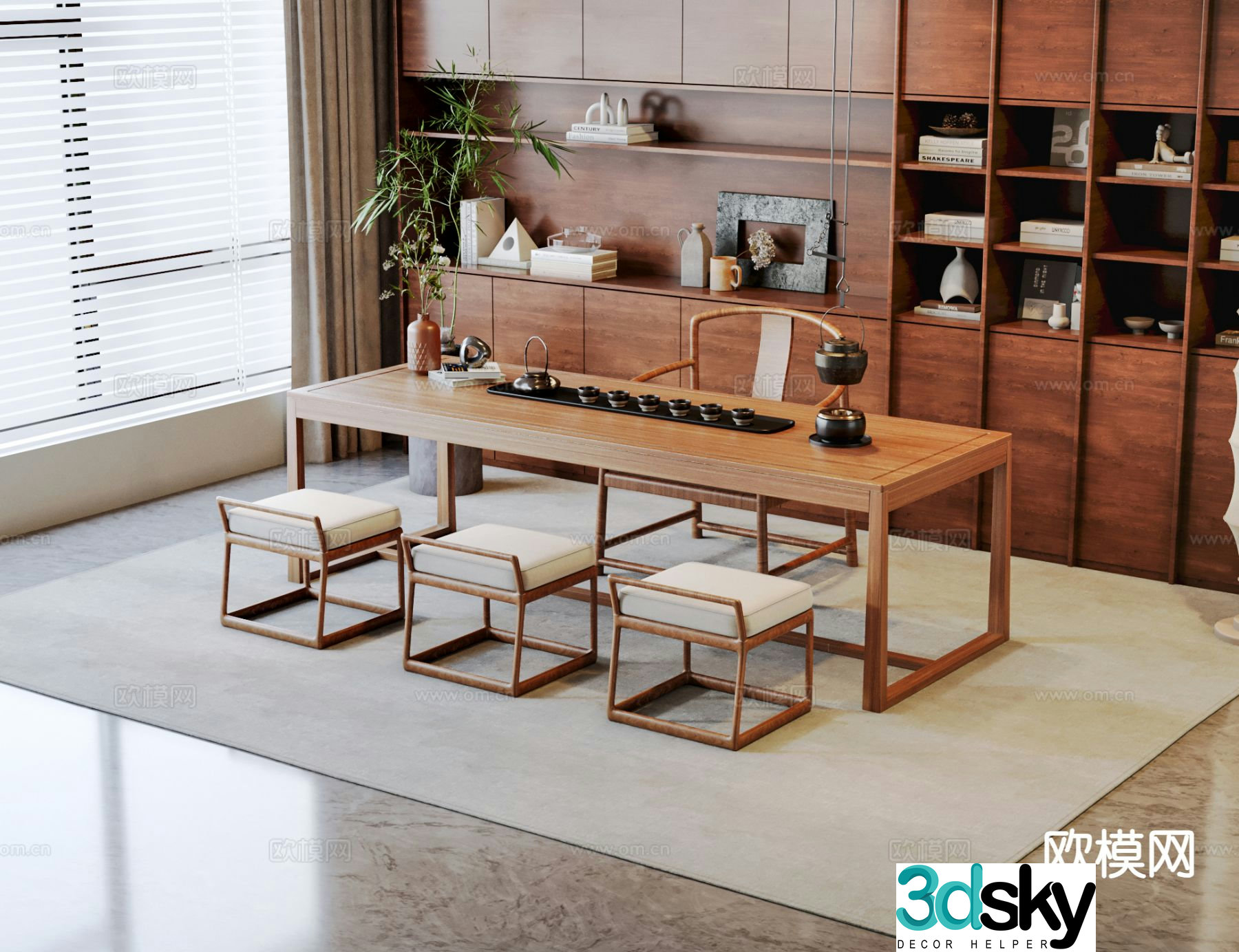 New Chinese tea table and chairs 3d model
