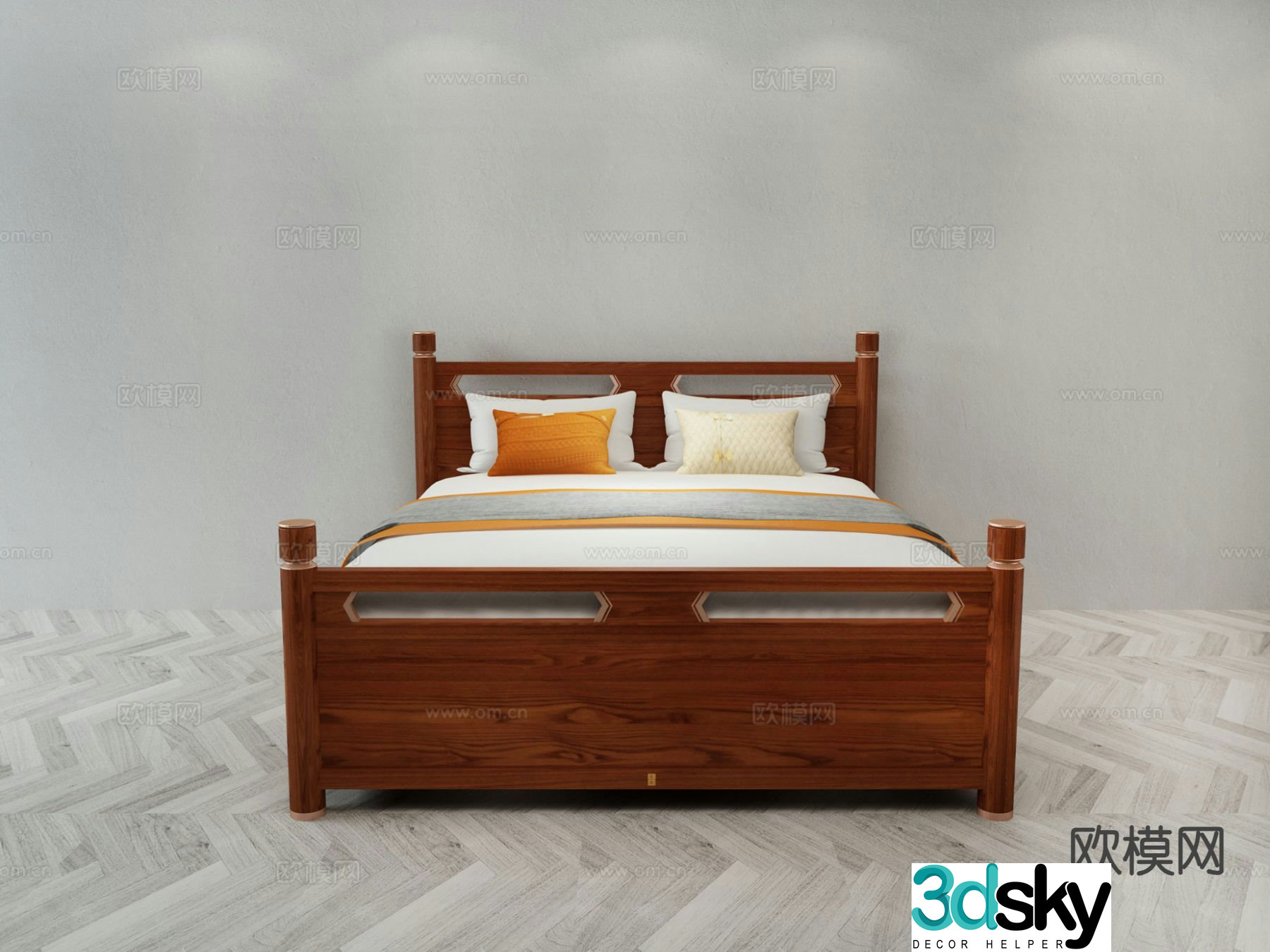 New Chinese style double bed 3d model
