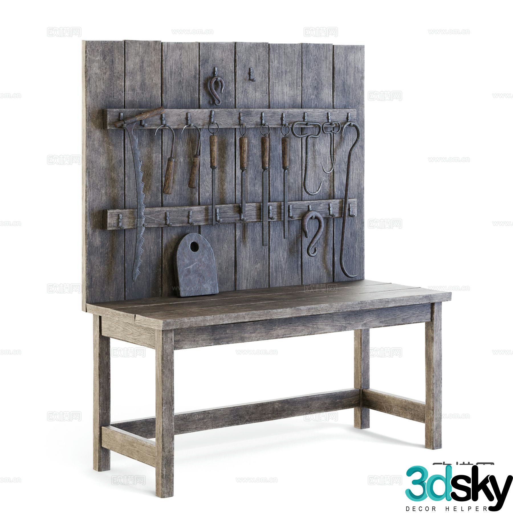 Iron hook hardware tool hook workbench table 3d model