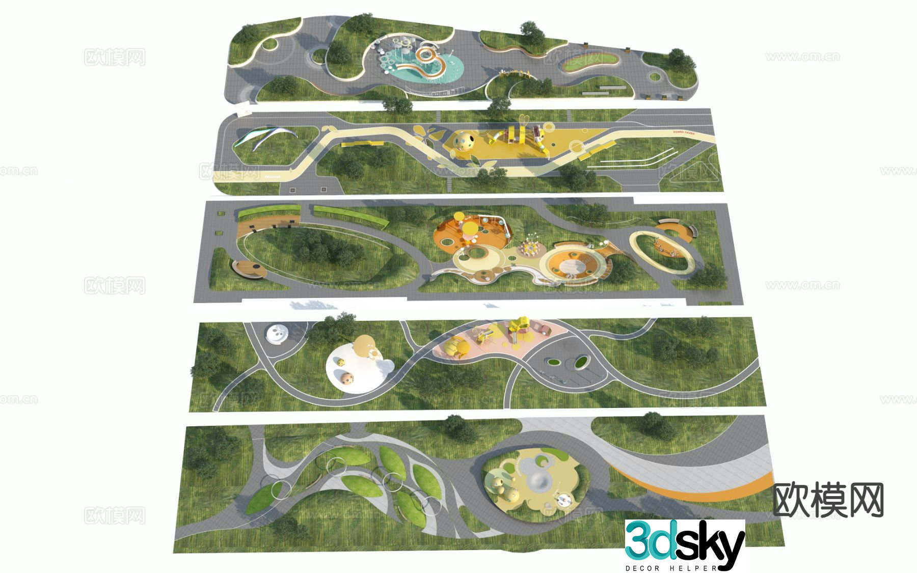 Linear pocket park 3d model