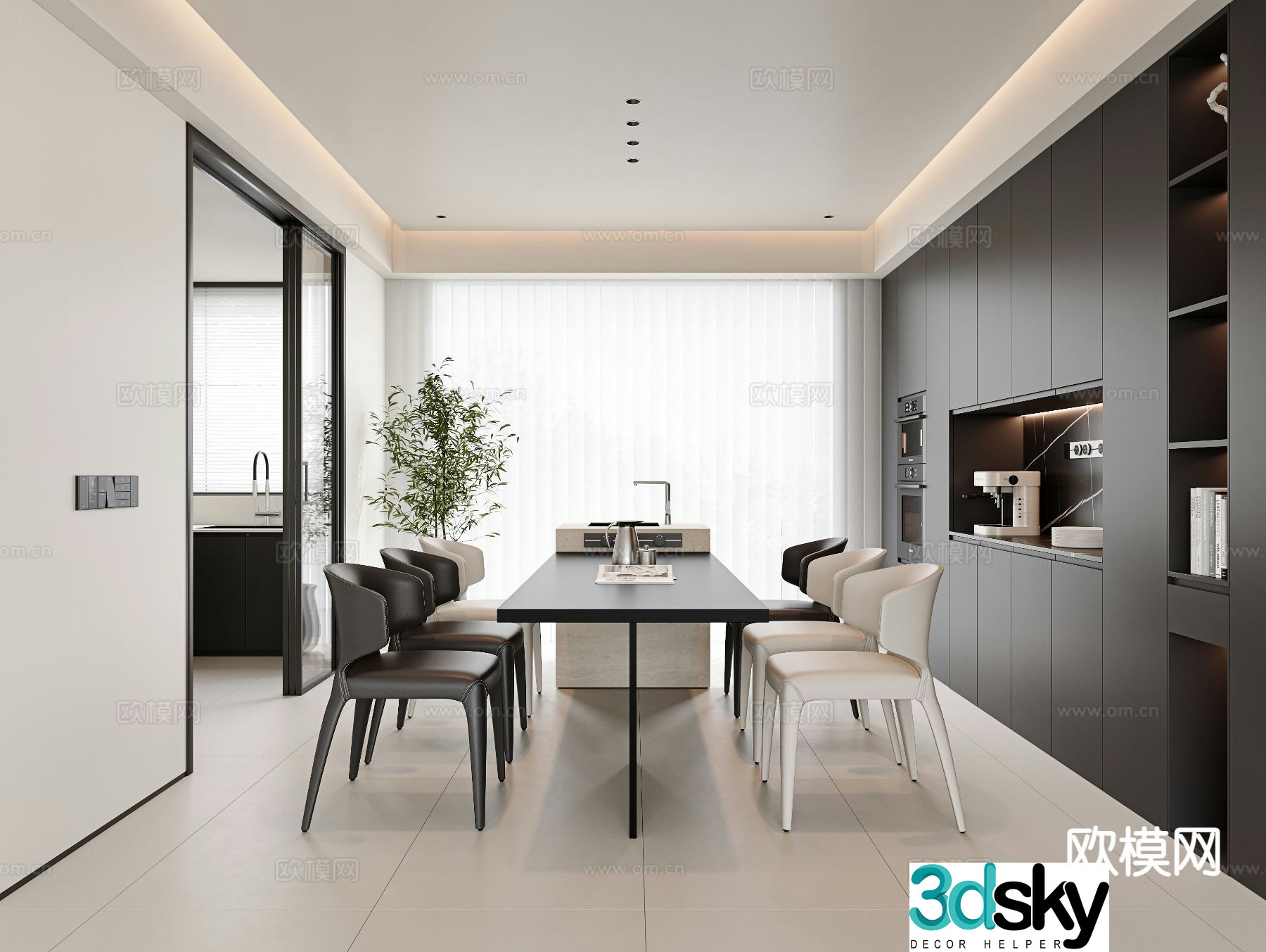 Modern minimalist restaurant 3d model