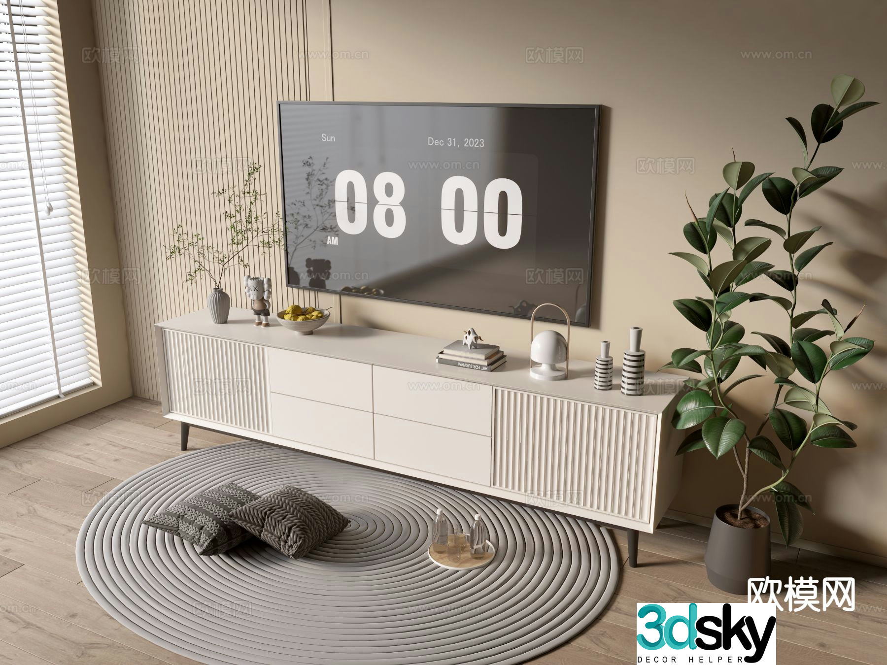 Cream style TV cabinet 3d model