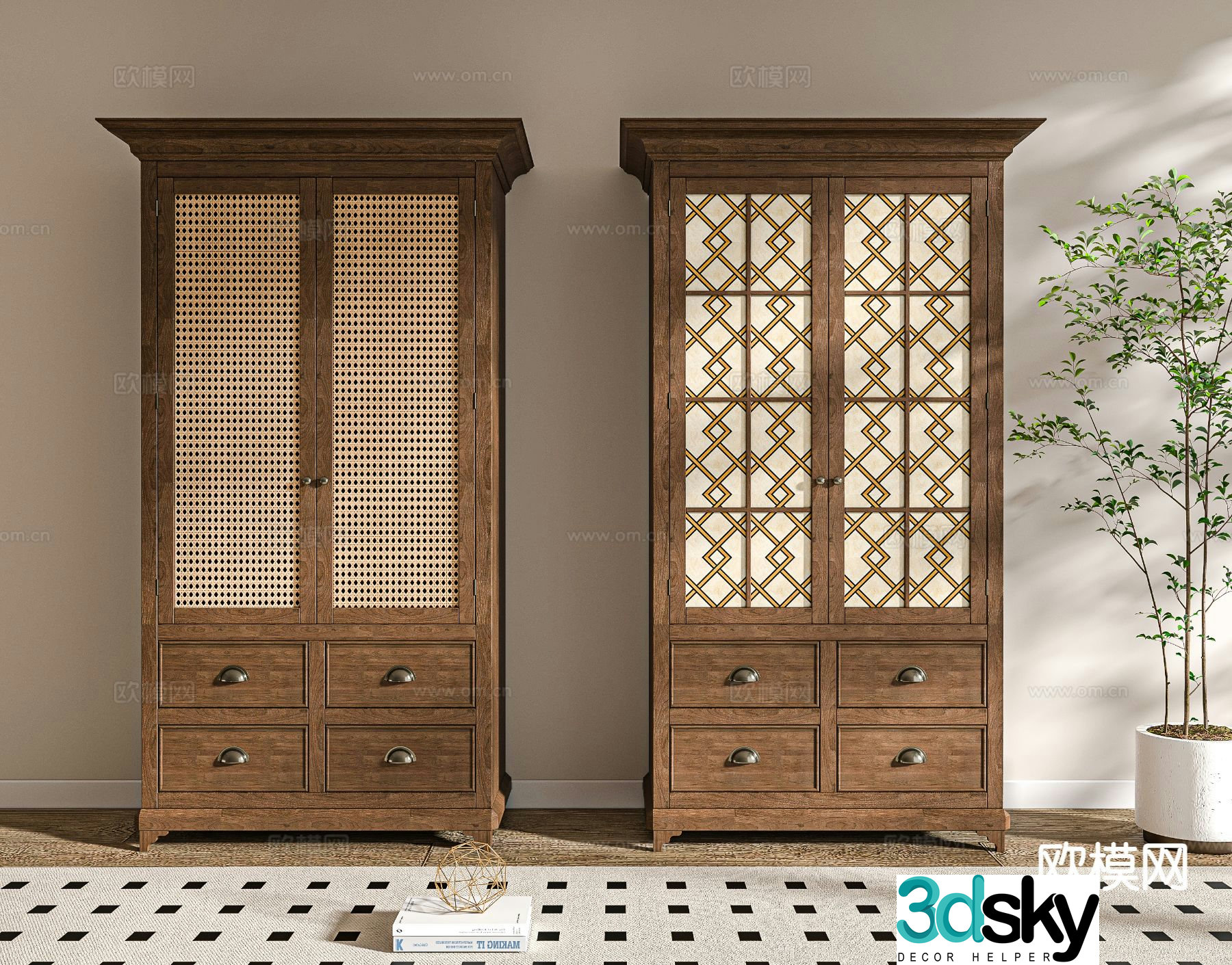 Wabi Sabi Wardrobe Rattan Wardrobe 3D model