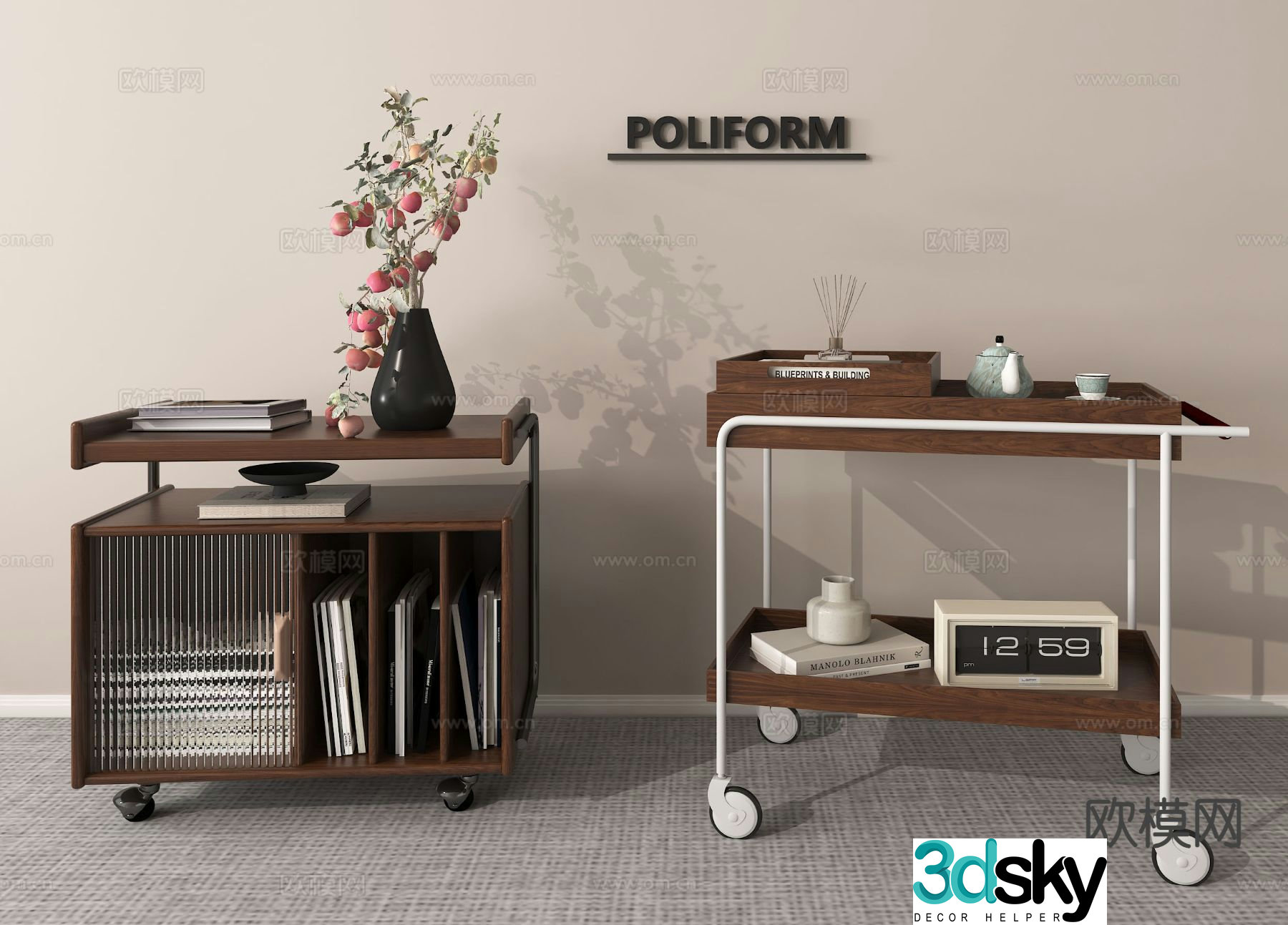 Medieval style side table mobile corner table table table 3D model