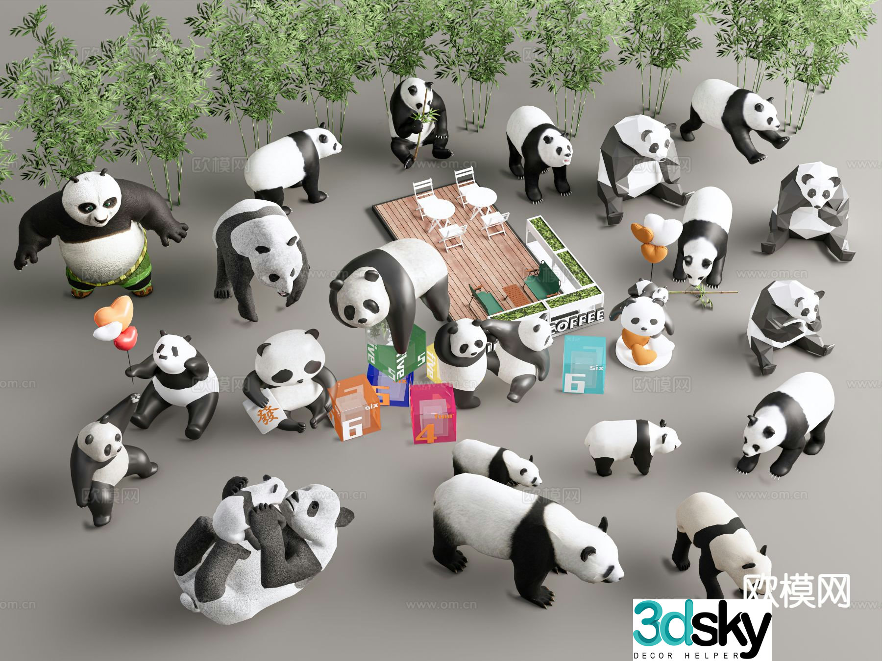 Modern National Treasure Panda Sculpture Shopping Mall Panda Exposed 3D Model
