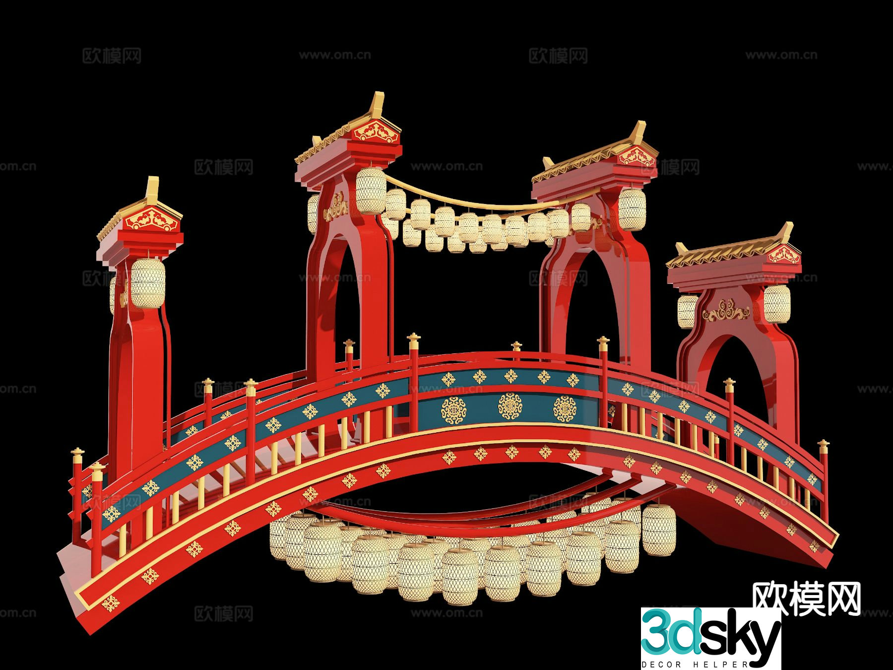 New Chinese style covered bridge installation and presentation 3D model of ancient style bridge