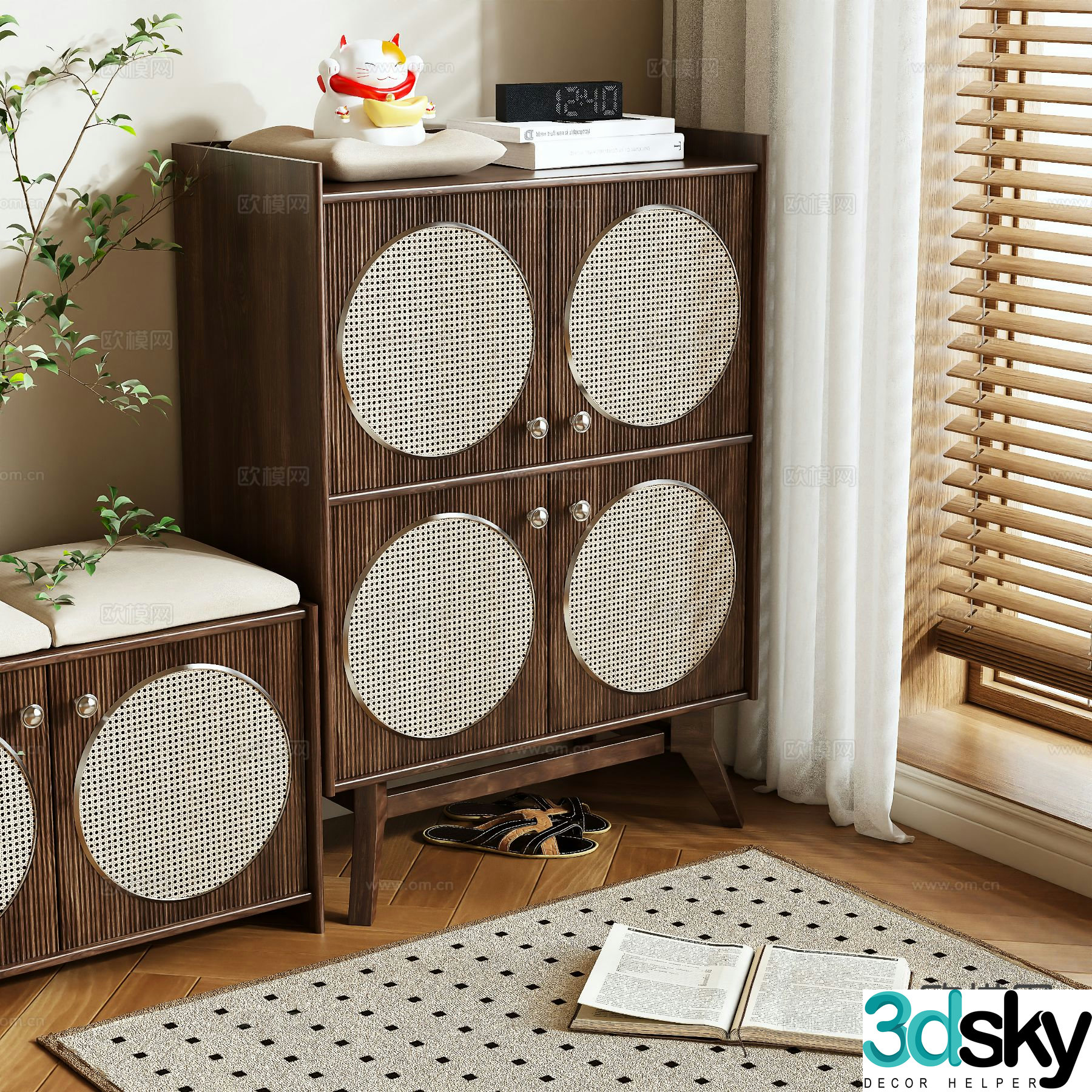 Wabi Sabi Shoe Cabinet Short Shoe Cabinet 3D Model