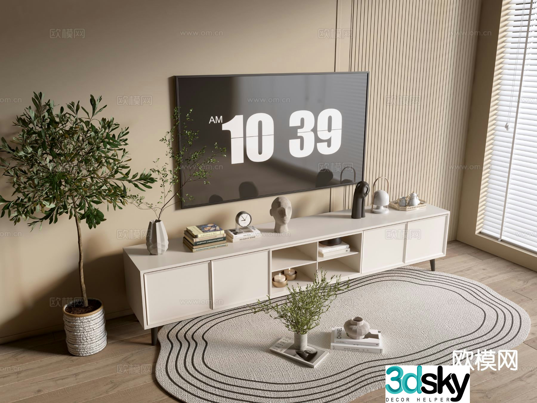 Cream style TV cabinet 3d model